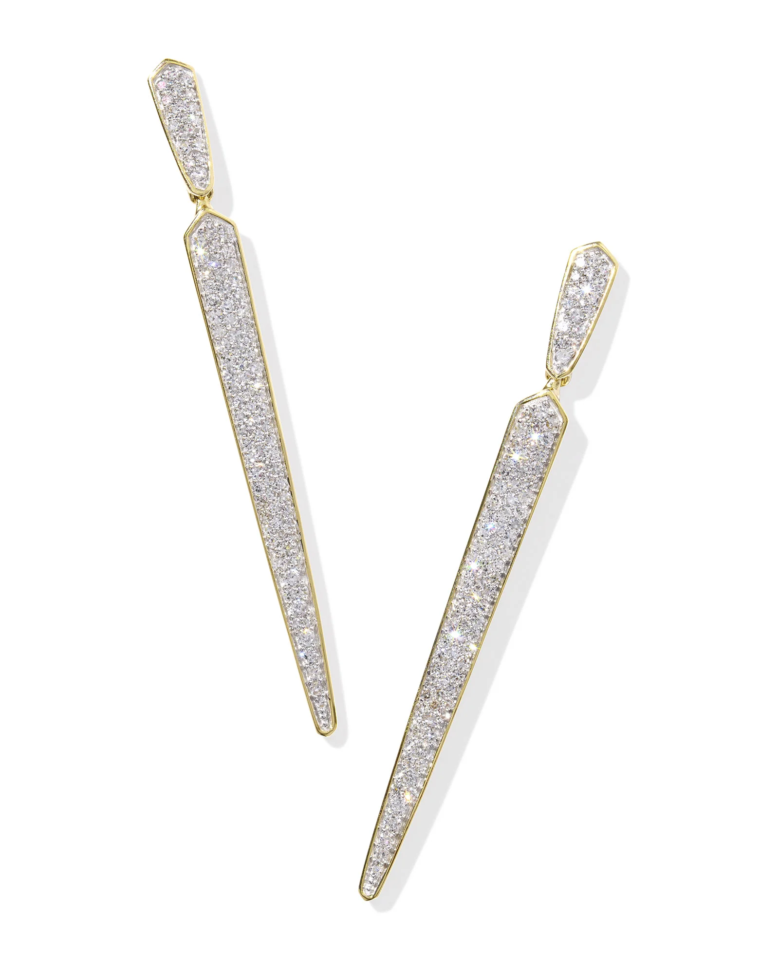 Spike 14k Yellow Gold Linear Earrings in White Diamond - 1