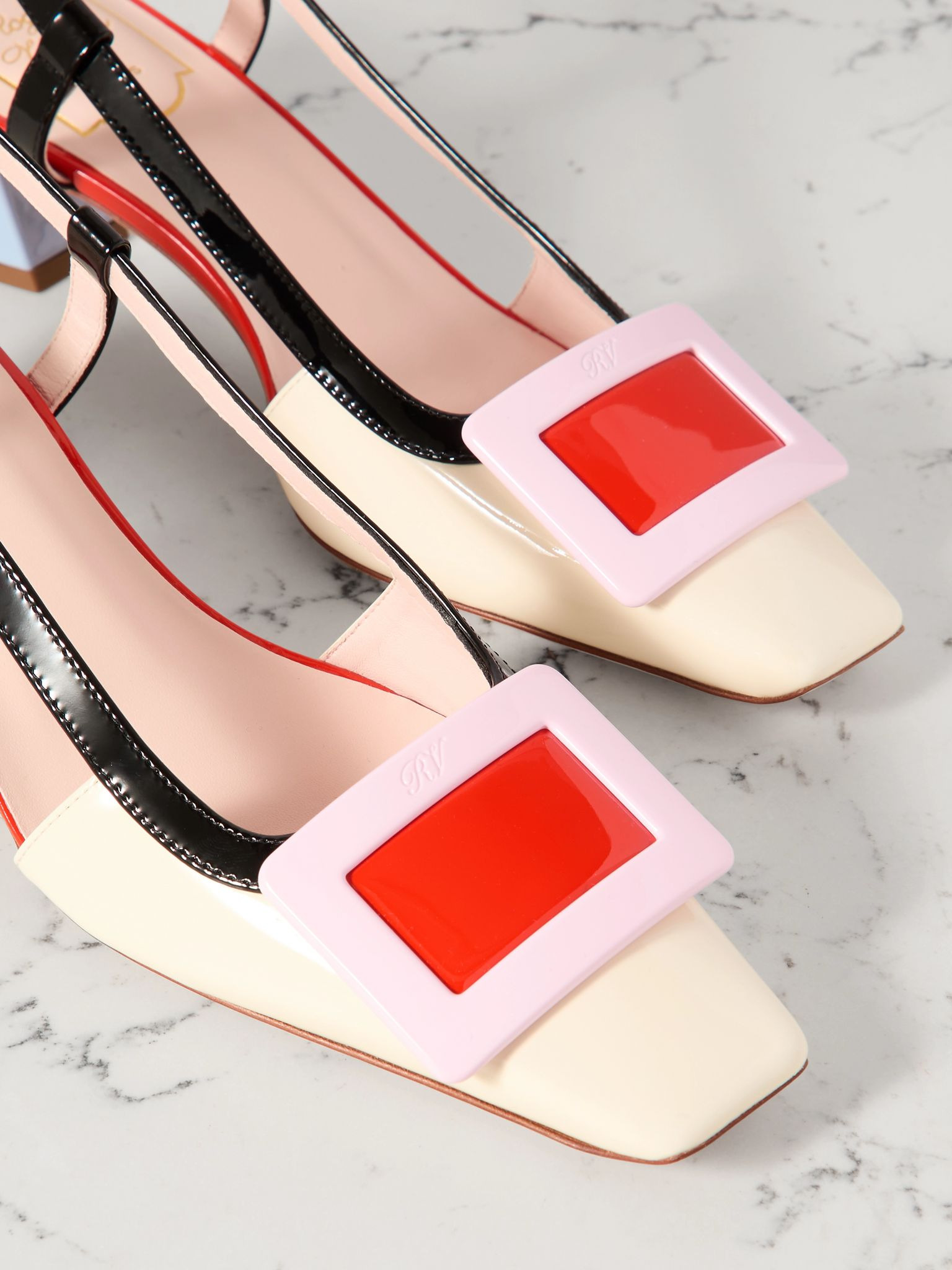 Belle Vivier 45 color-block patent-leather slingback pumps Multi - 4