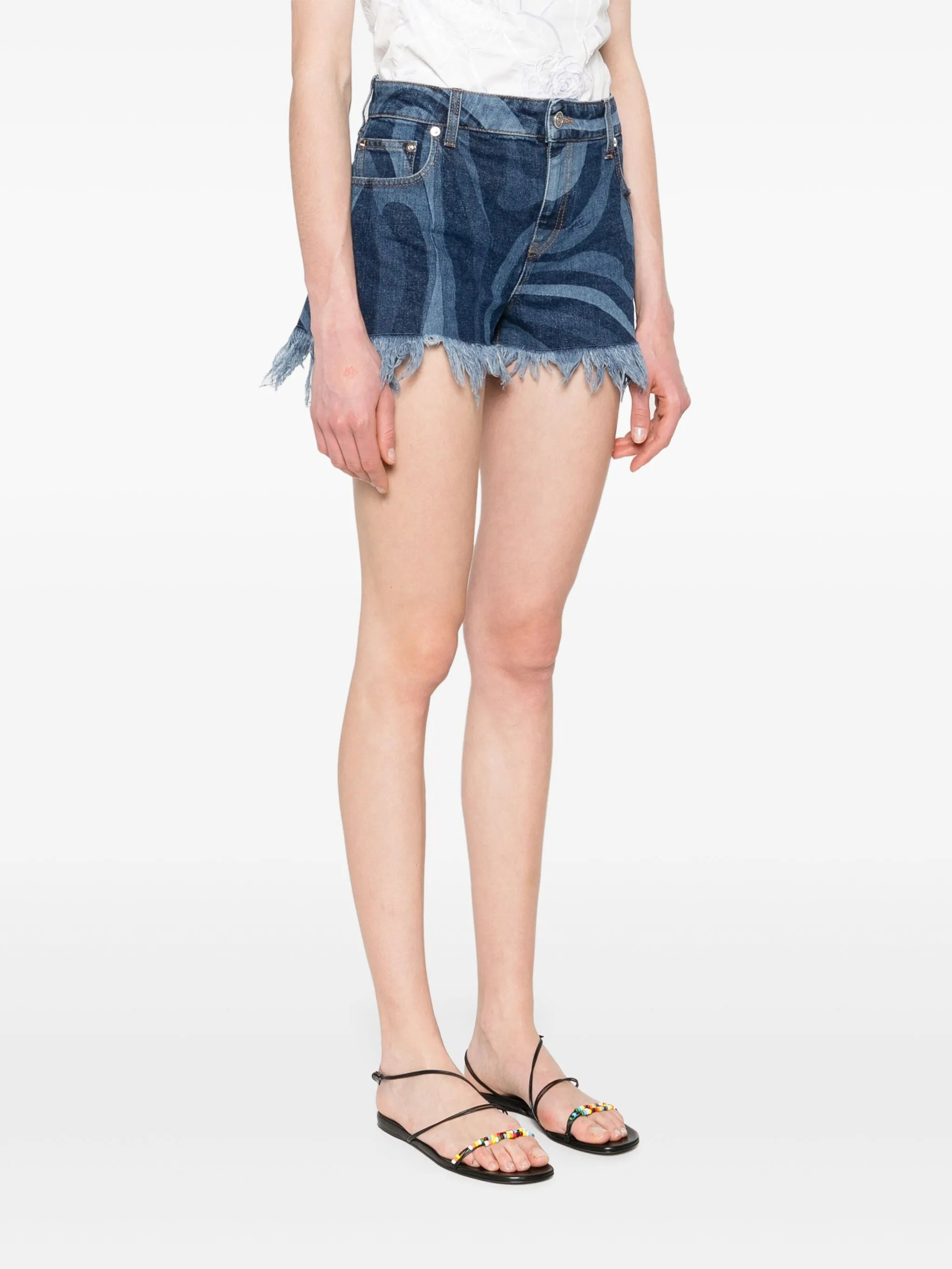 printed denim shorts - 3