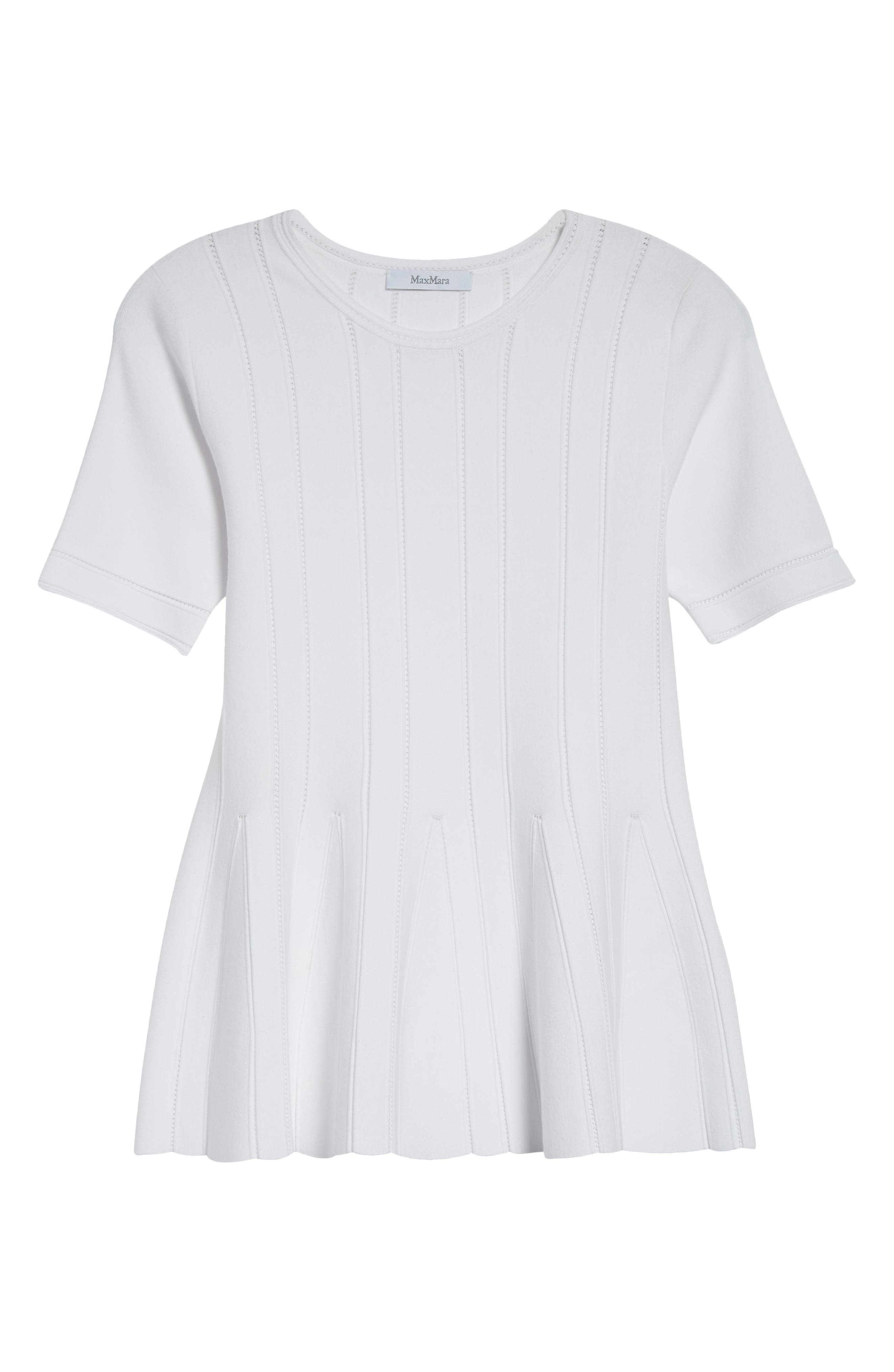 Max Mara Epoche Short Sleeve Peplum Sweater in White at Nordstrom - 5