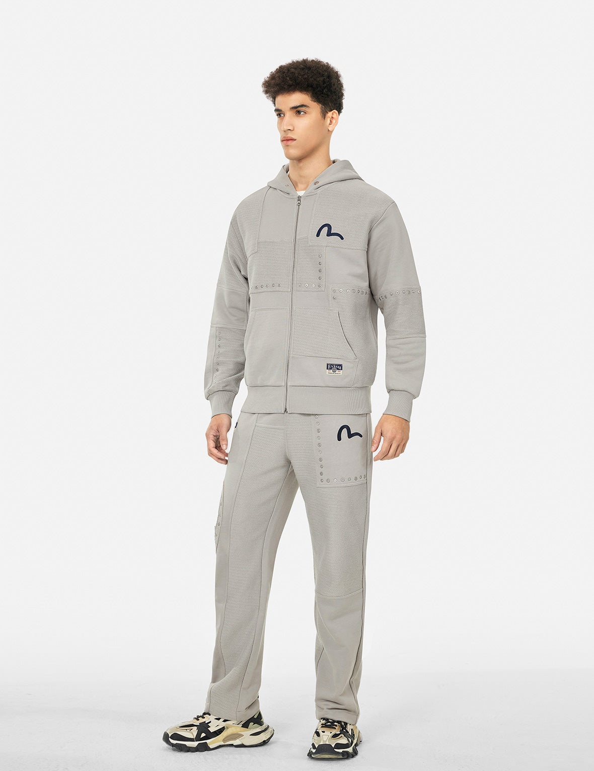 Seagull Embroidery and Fabric Blocking Relax Fit Hoodie - 3