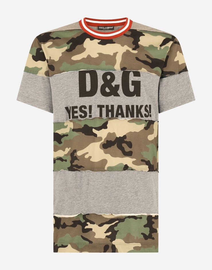 Camouflage patchwork cotton T-shirt with print - 3