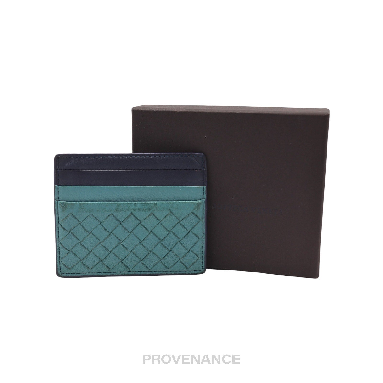 Bottega Veneta Card Holder Wallet - Blue Intrecciato - 1
