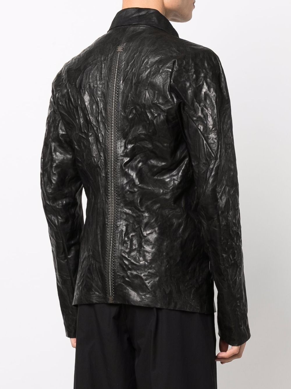 high-neck wrinkled-effect leather jacket - 4