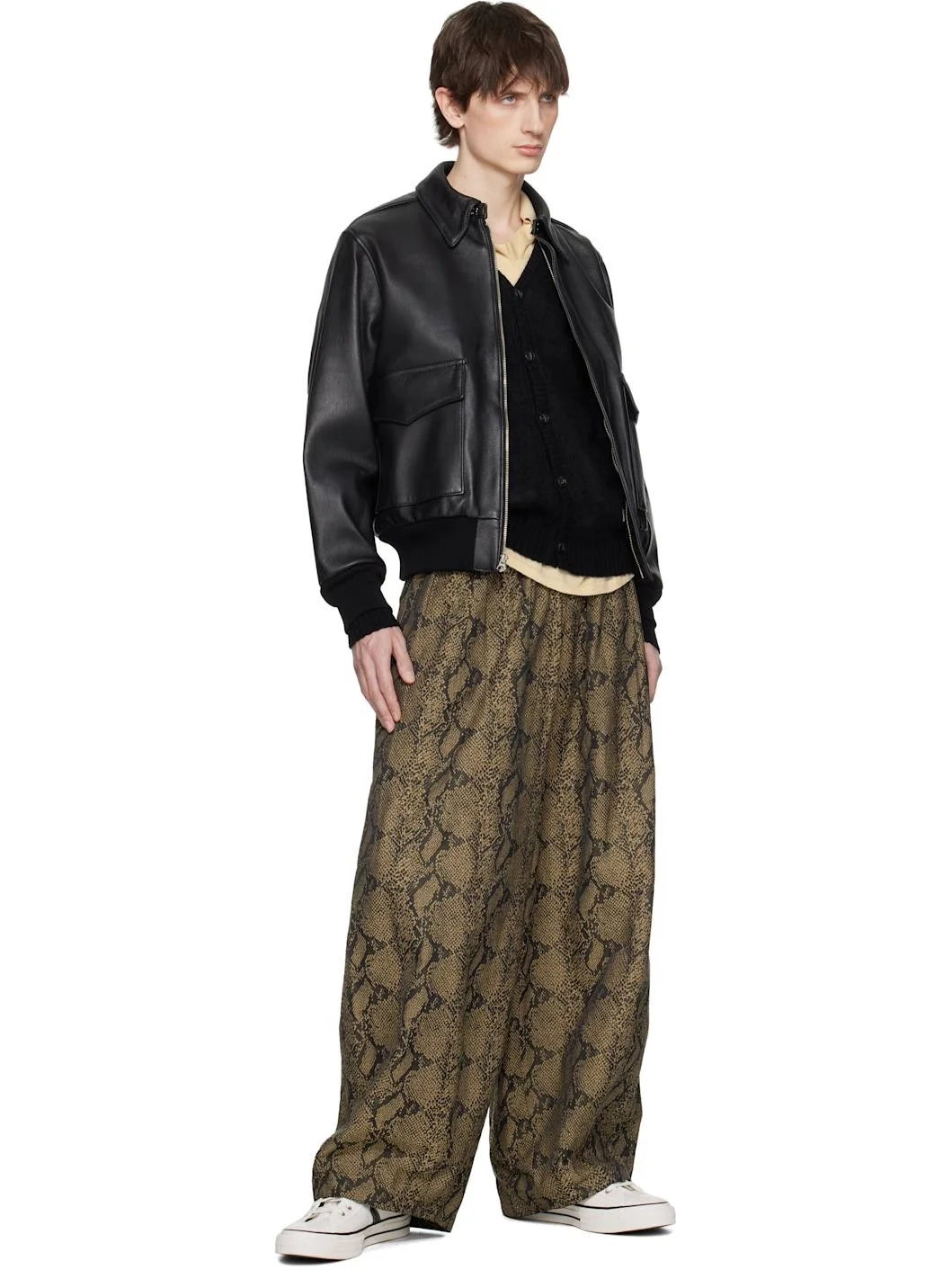 WACKO MARIA Black A-2 Leather Flight Jacket | REVERSIBLE