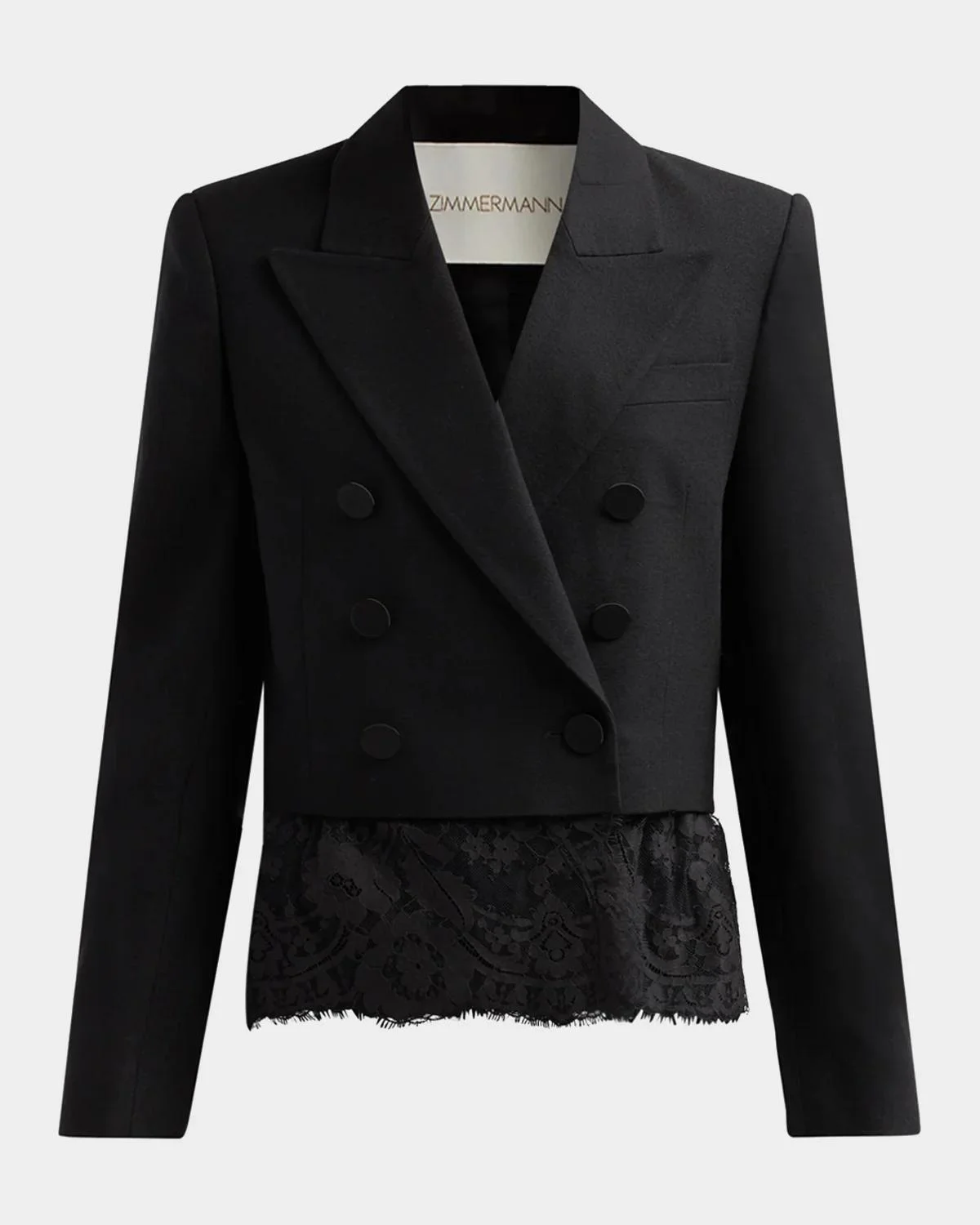 Lace-Trim Wool-Blend Double-Breasted Jacket - 1