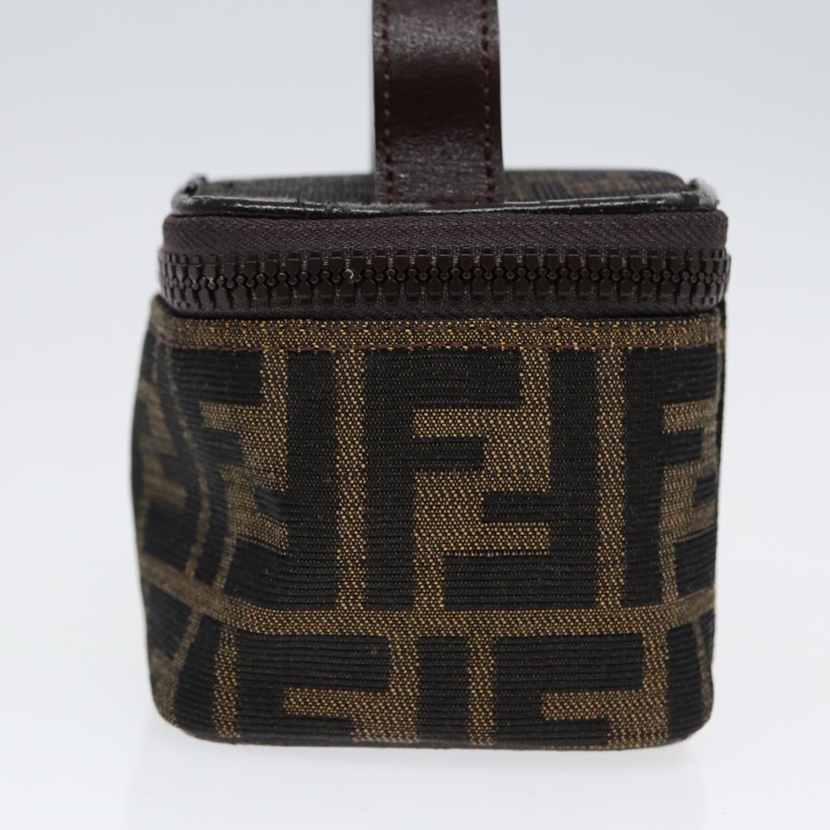 FENDI Zucca Canvas Vanity Hand Bag Brown Black Silver - 3
