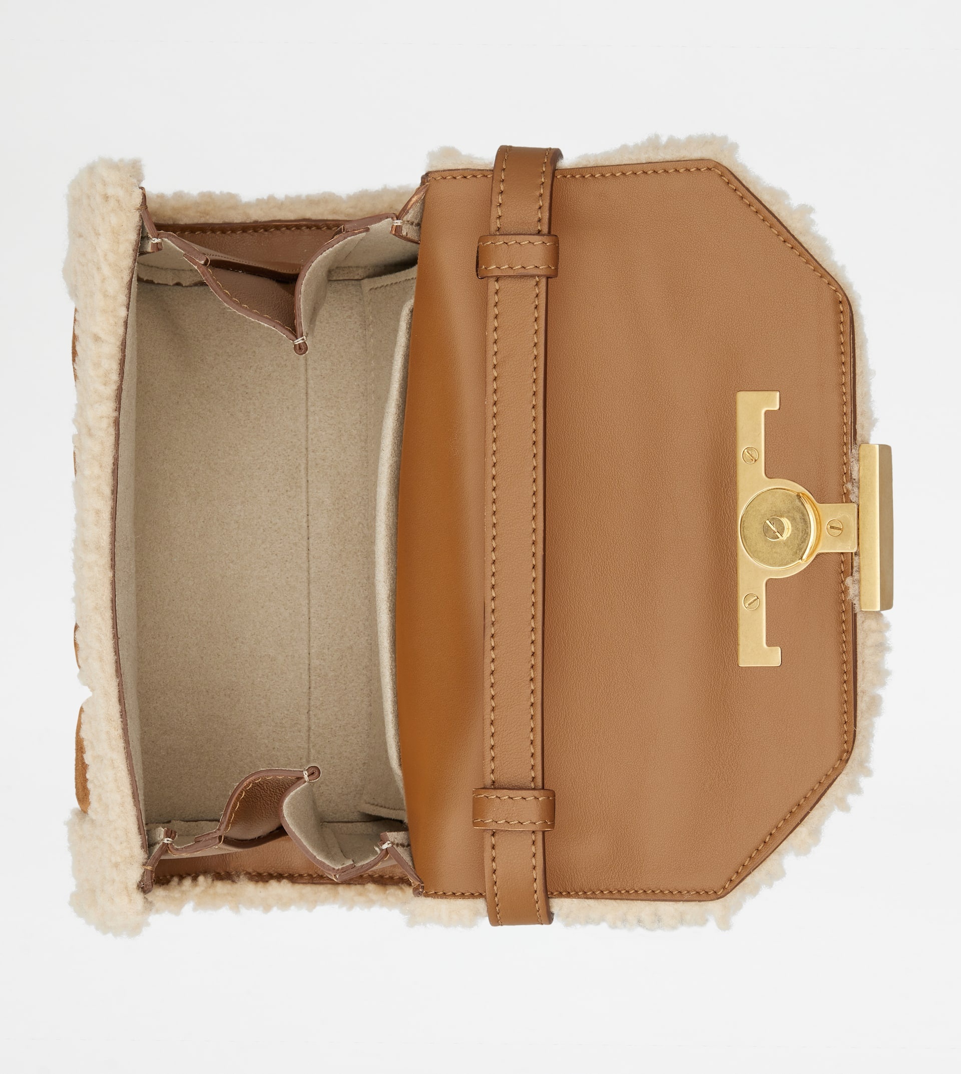 T TIMELESS CROSSBODY BAG IN SUEDE AND SHEEPSKIN MICRO - BROWN, OFF WHITE - 4