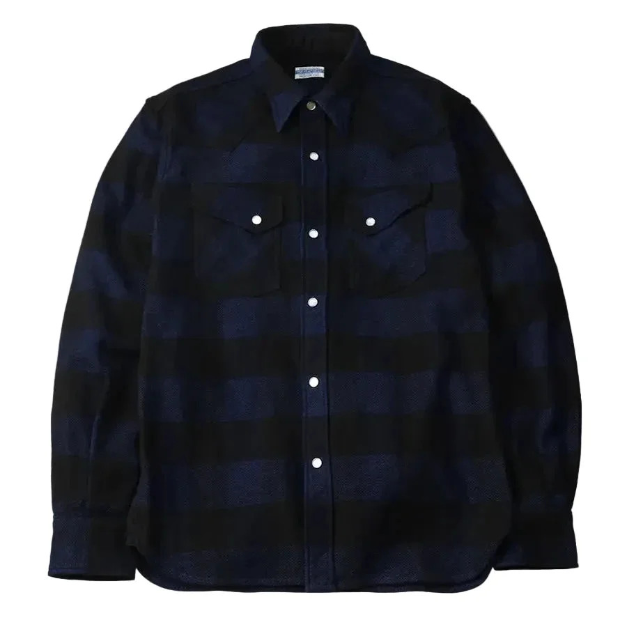 FN-SNW-101L Block Check Western Flannel Shirt Indigo - 1