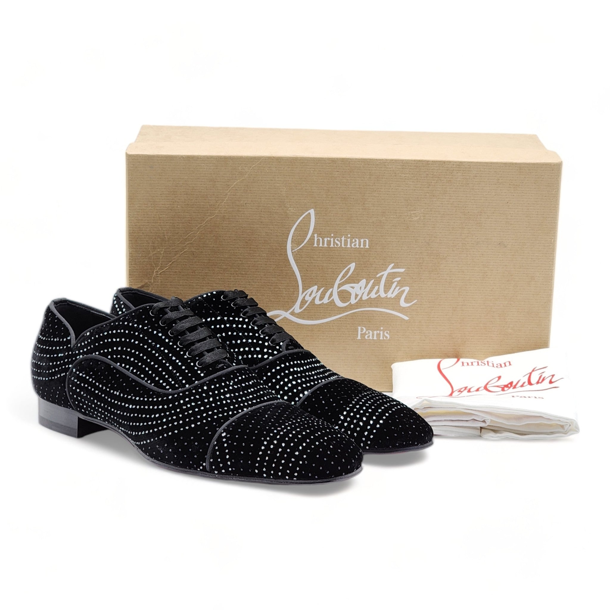 Christian Louboutin Greggyrocks Studded Oxfords - Velvet - Black - 41.5 - 3