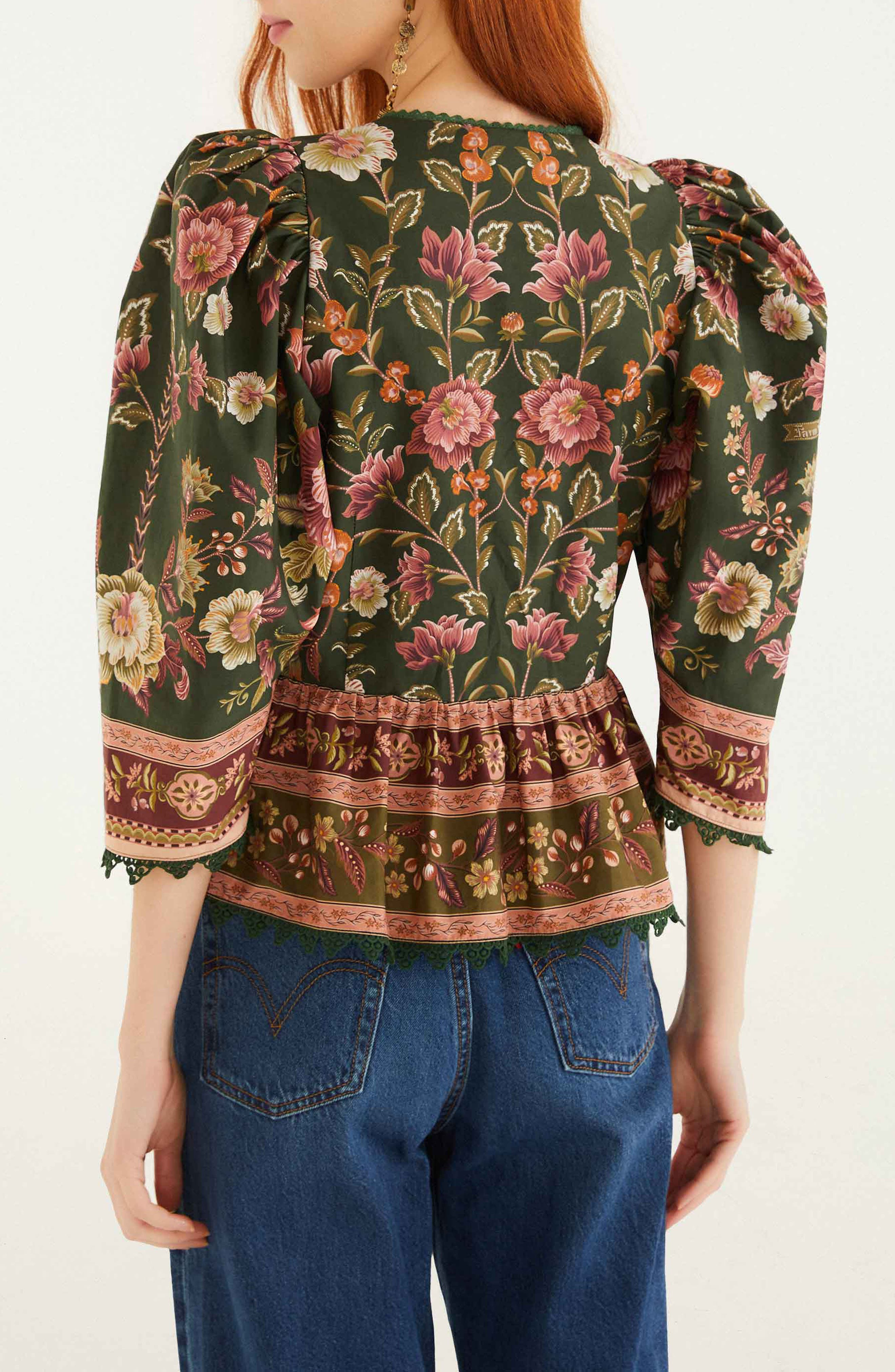 FARM Rio Flowering Garden Tree Linen Blend Top in Green at Nordstrom - 2