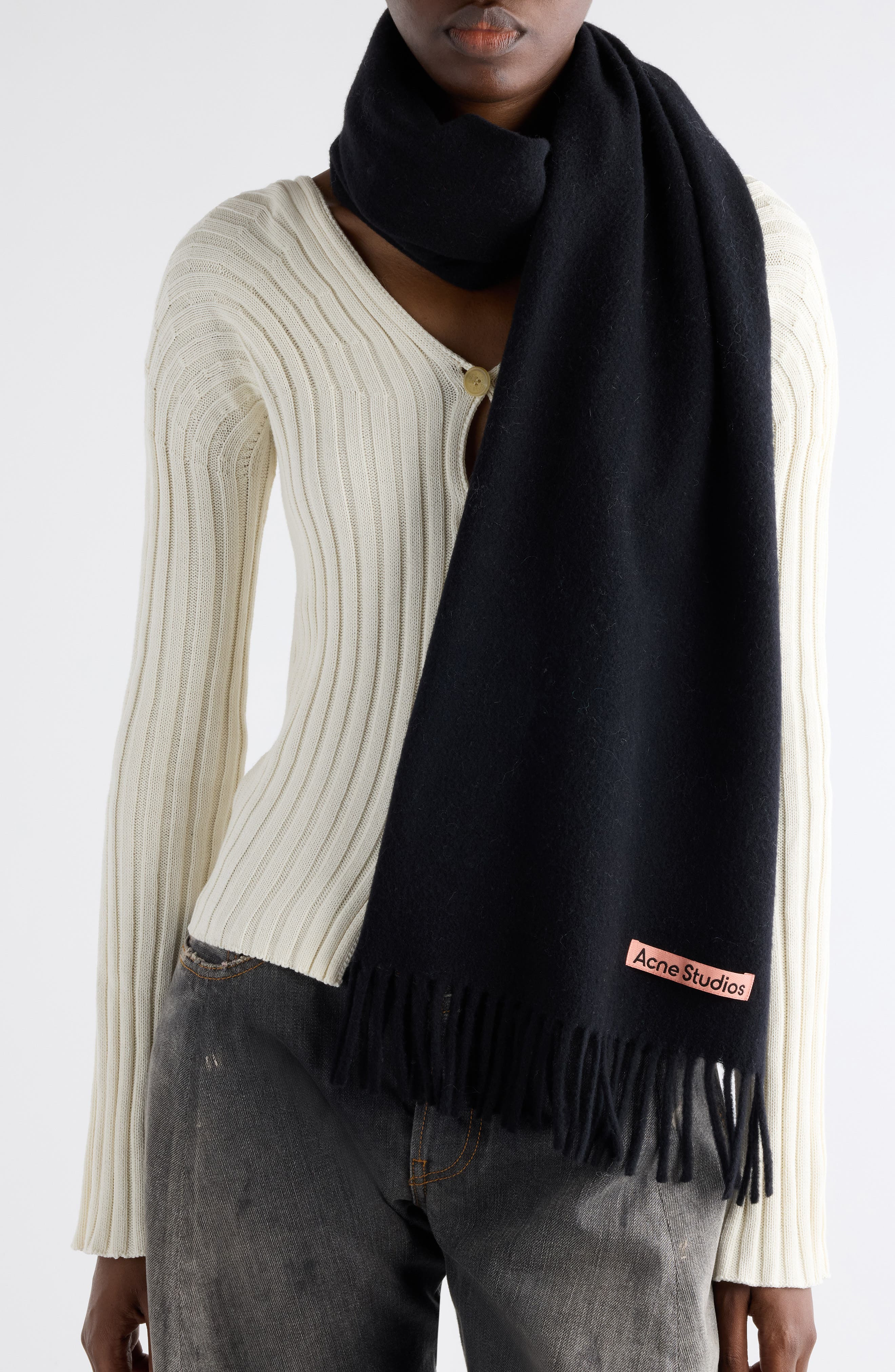 Acne Studios Fringe Wool Scarf in Black at Nordstrom - 6