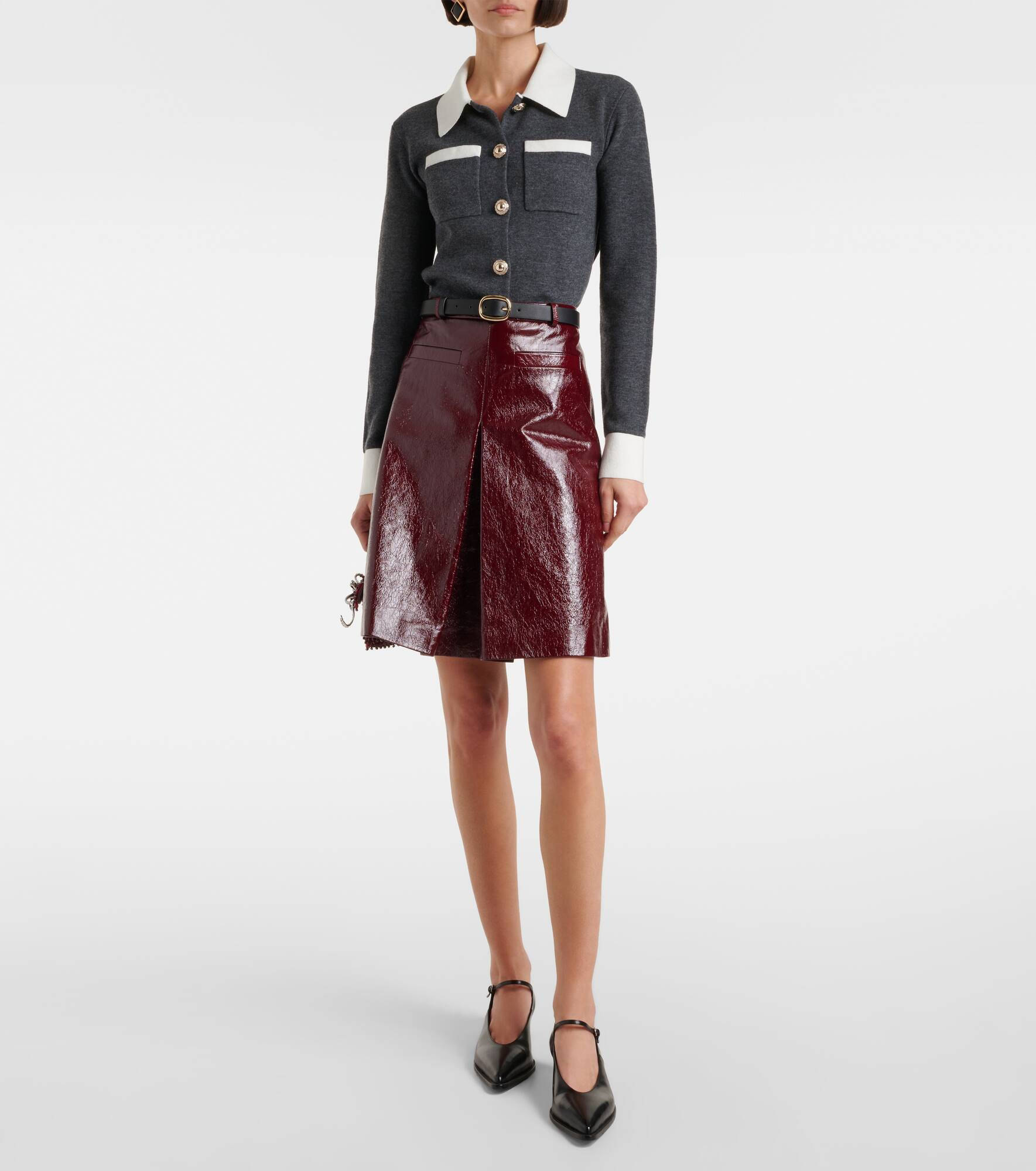 Belted patent leather miniskirt - 2