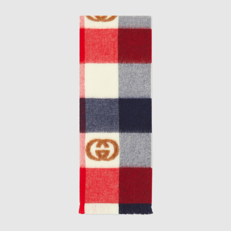 Interlocking G check wool scarf 1