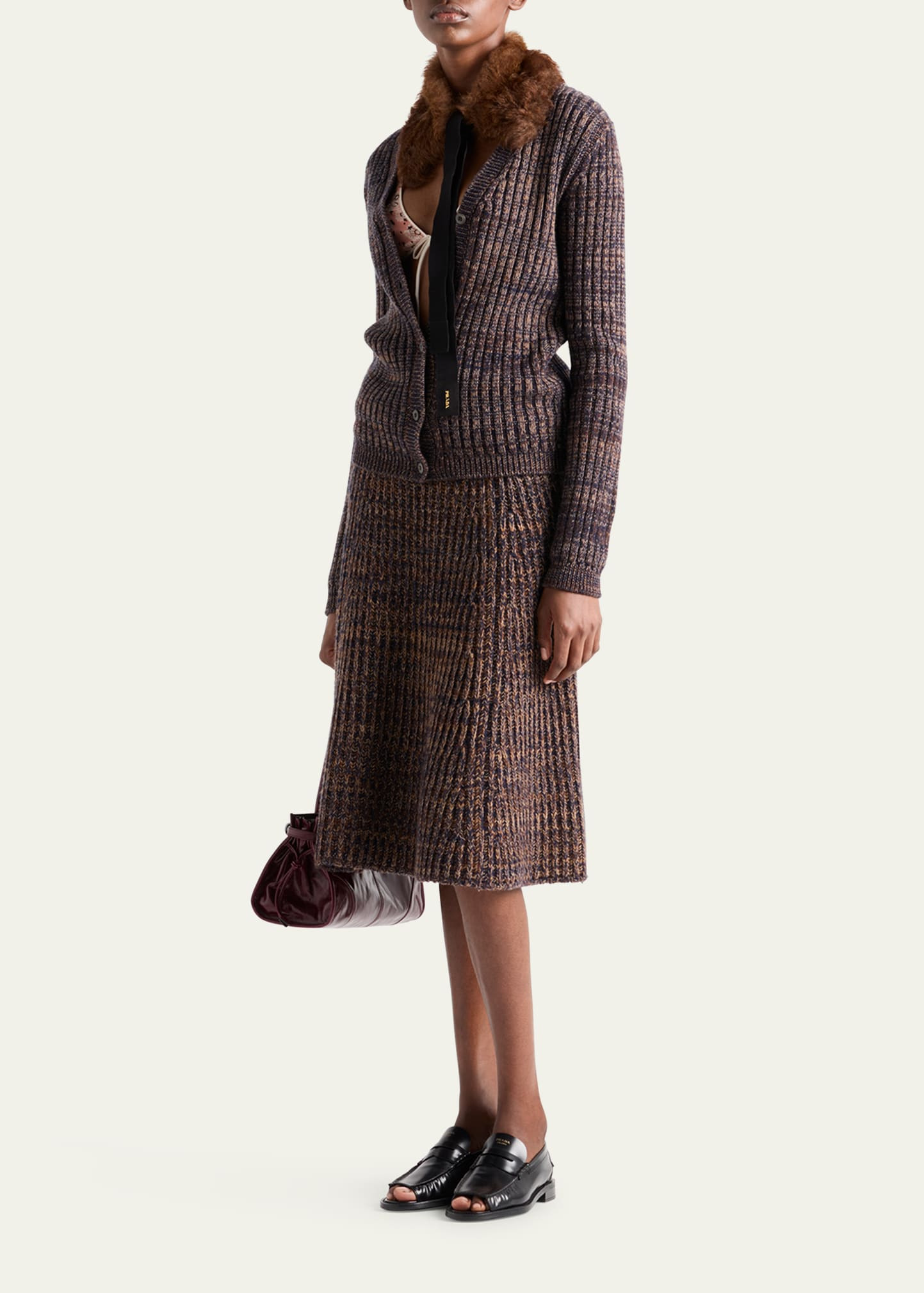 Cashmere-Wool Mouline Midi Skirt - 2