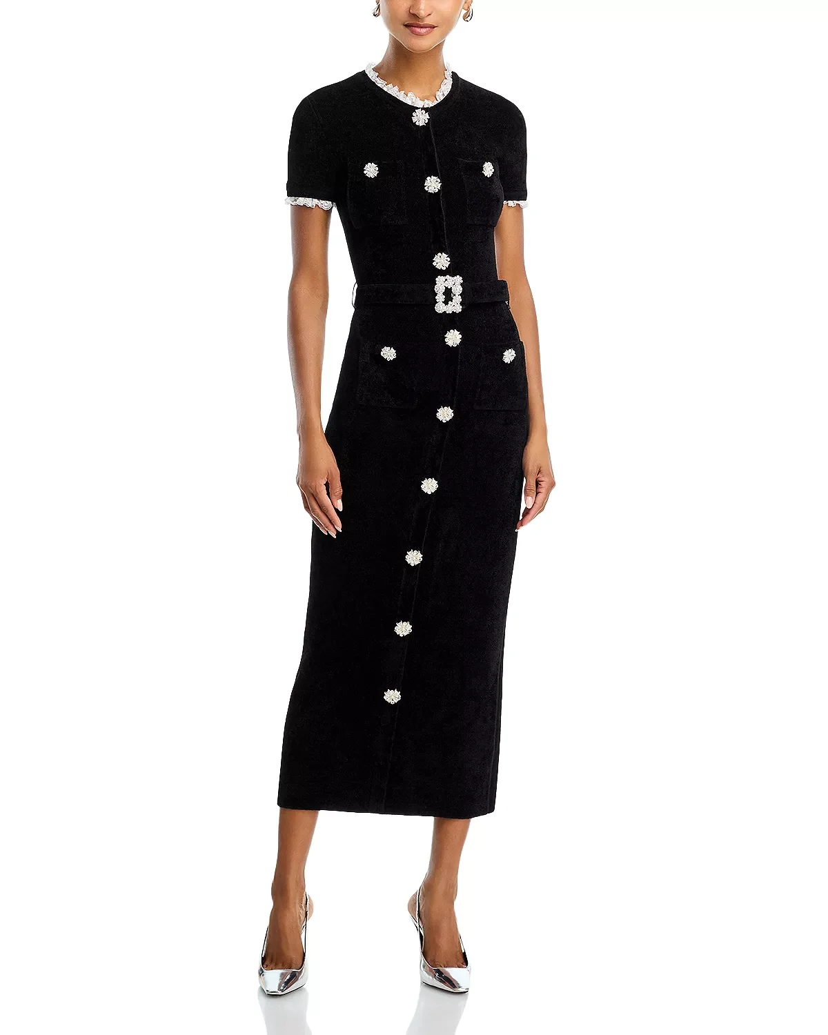 Black Chenille Knit Midi Dress - 1