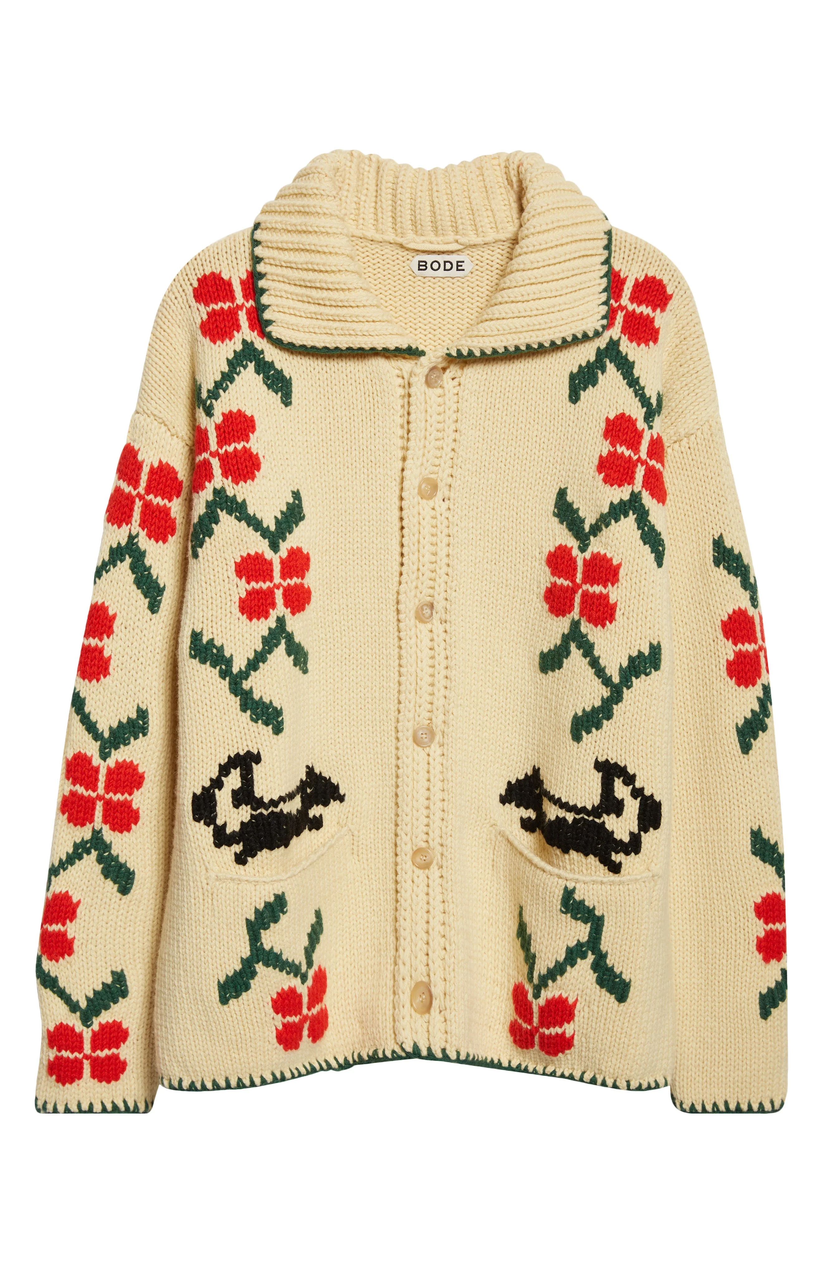 Bode Pirate Ship Virgin Wool Cardigan in Ivory at Nordstrom - 1