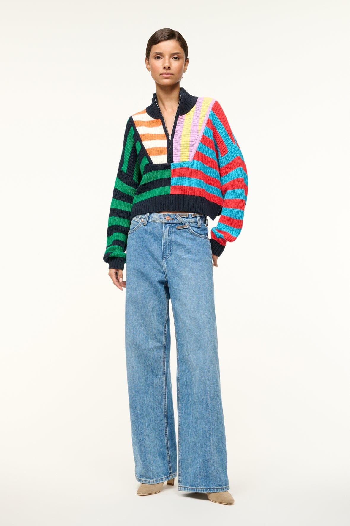 STAUD CROPPED HAMPTON SWEATER CABANA STRIPE MULTI - 3