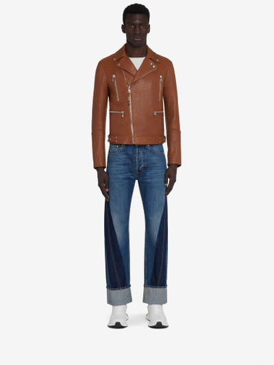 Alexander McQueen Men's Leather Biker Jacket in Tobacco outlook