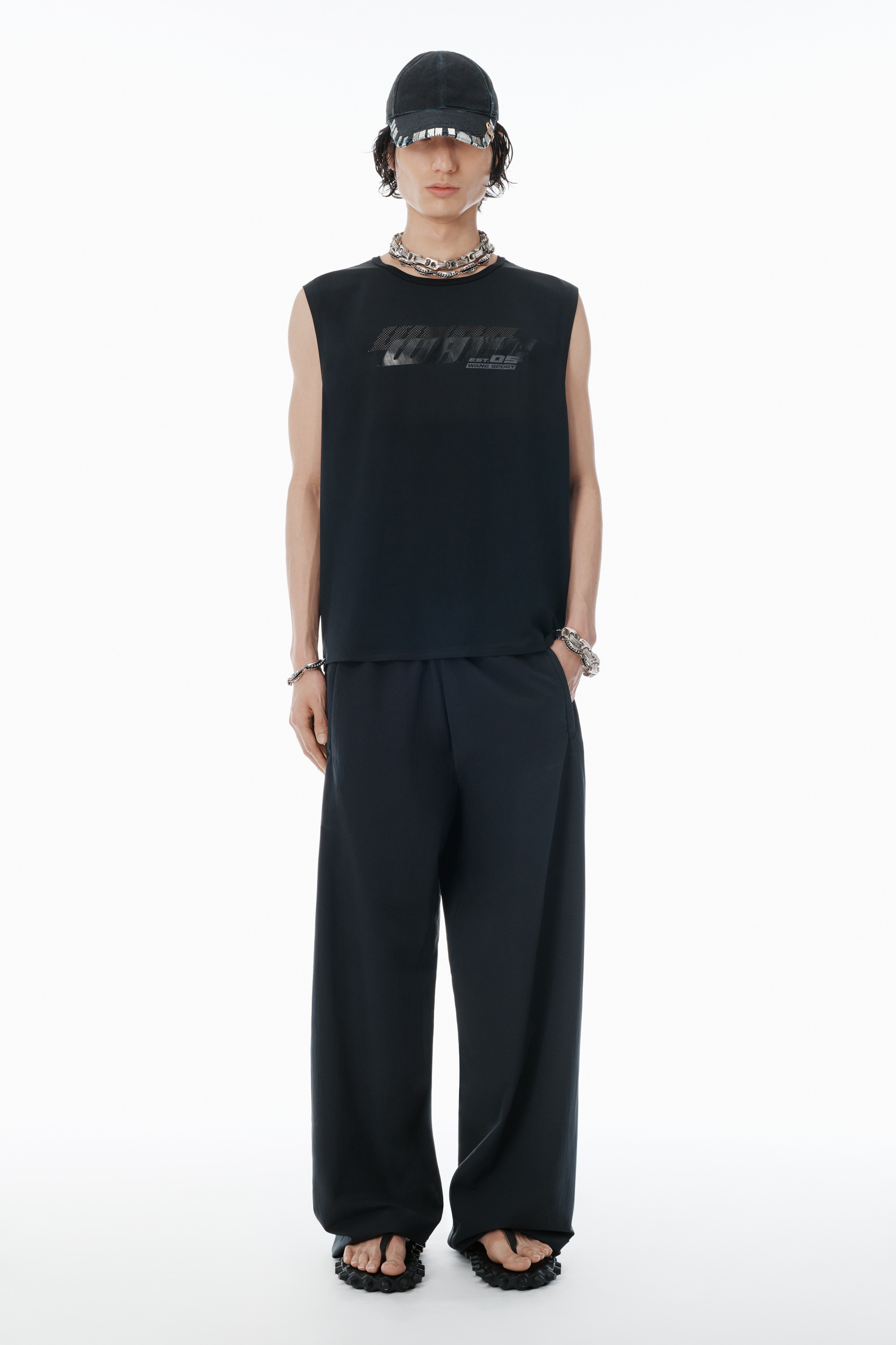 Black Laser-Cut Logo Muscle Shirt - 5