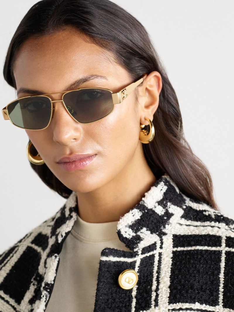 CELINE Triomphe aviator-style gold-tone and acetate sunglasses Gold outlook
