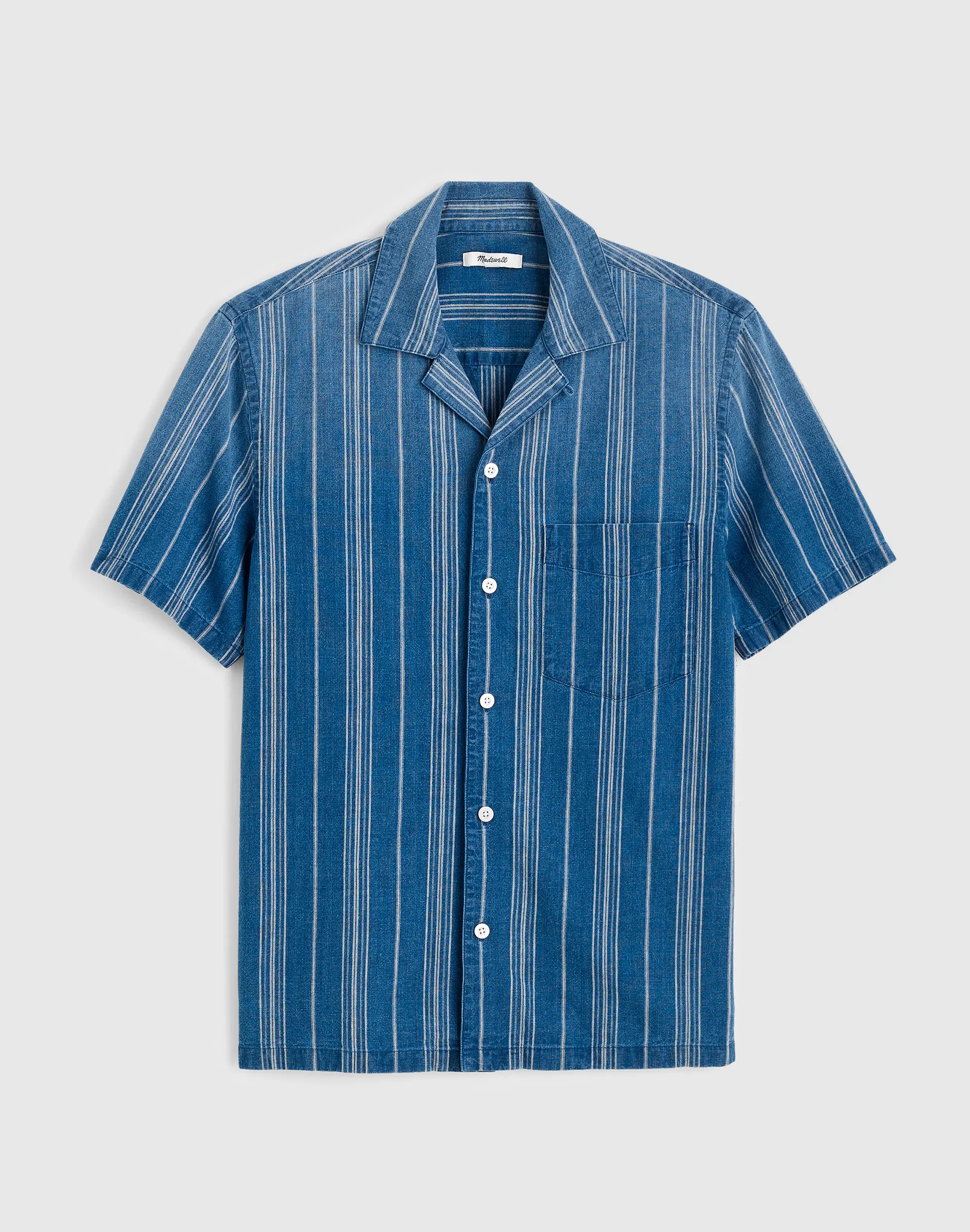 The Short-Sleeve Camp Shirt in Indigo Linen-Cotton Blend - 1