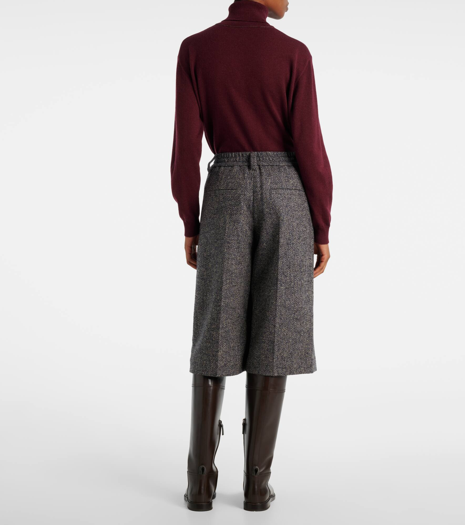 Herringbone wool-blend shorts - 3