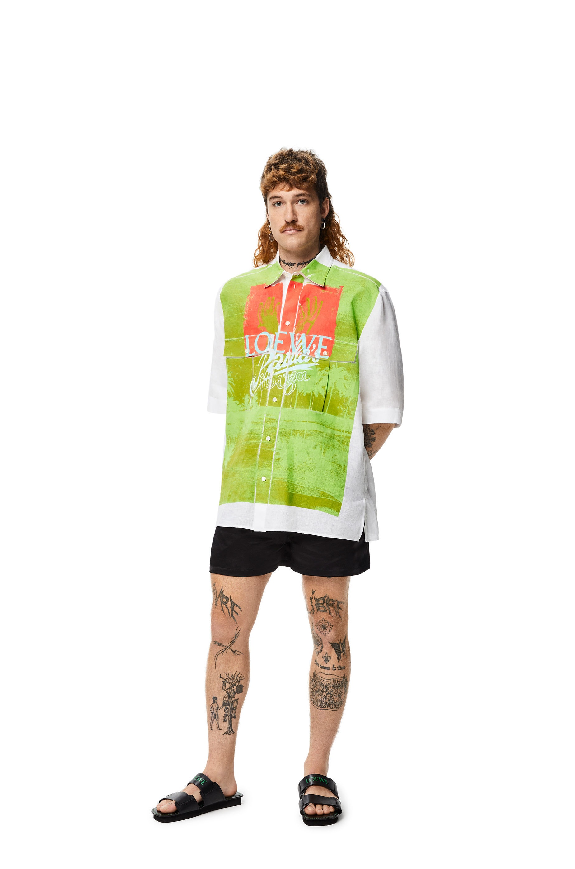 Palm print short sleeve shirt in linen - 2