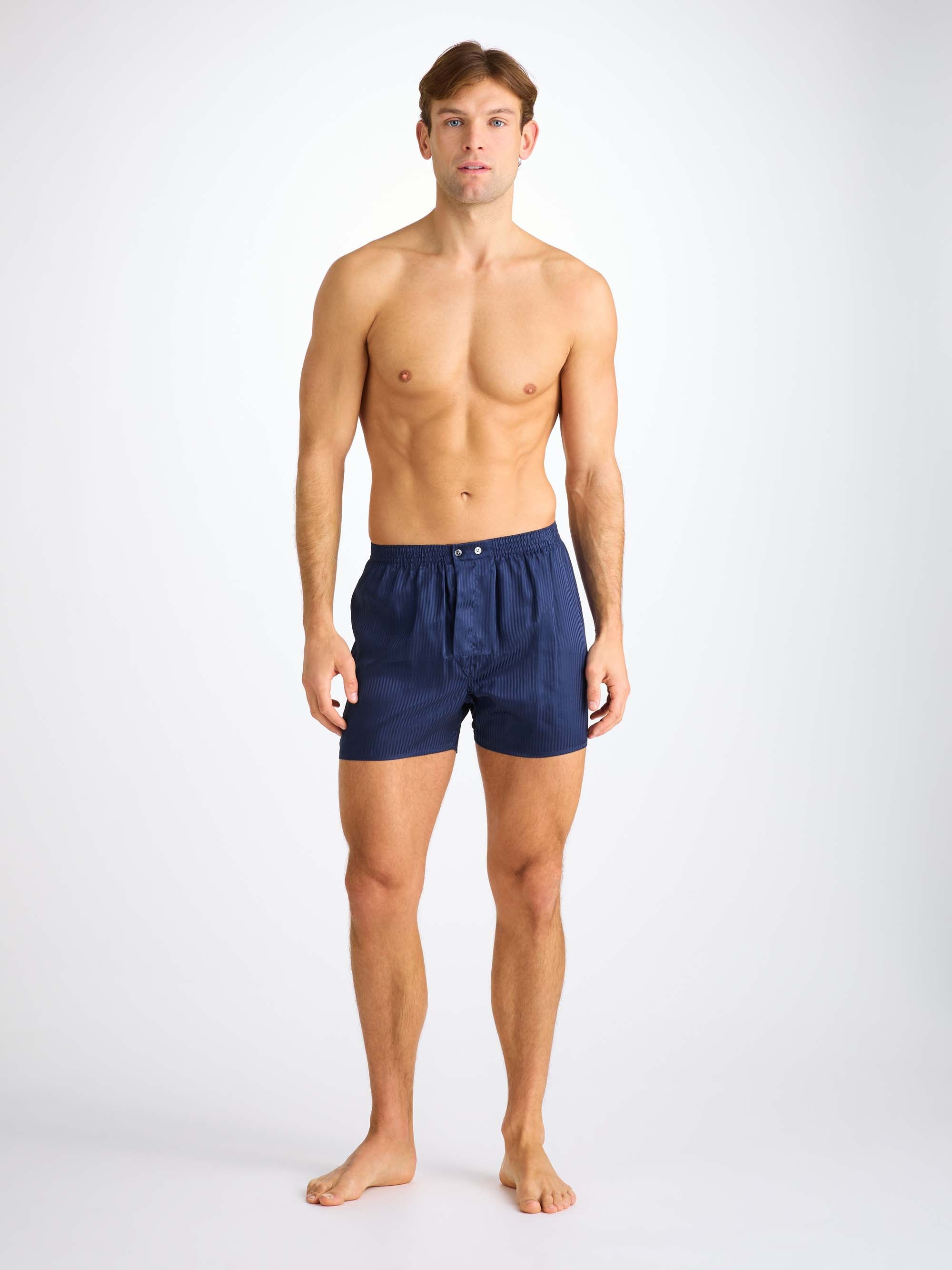 Men's Classic Fit Boxers Woburn Silk Satin Navy - 3