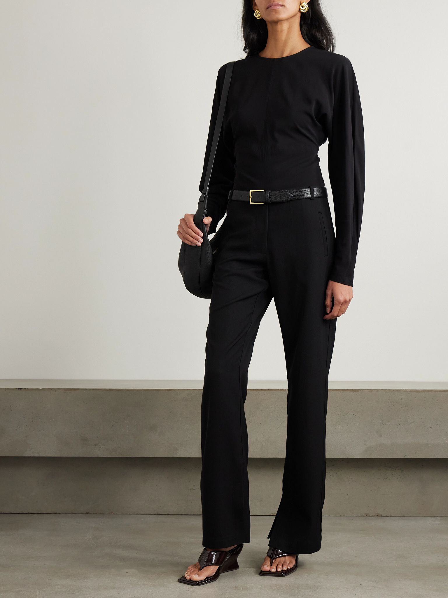 Gathered stretch-crepe bodysuit Black - 2
