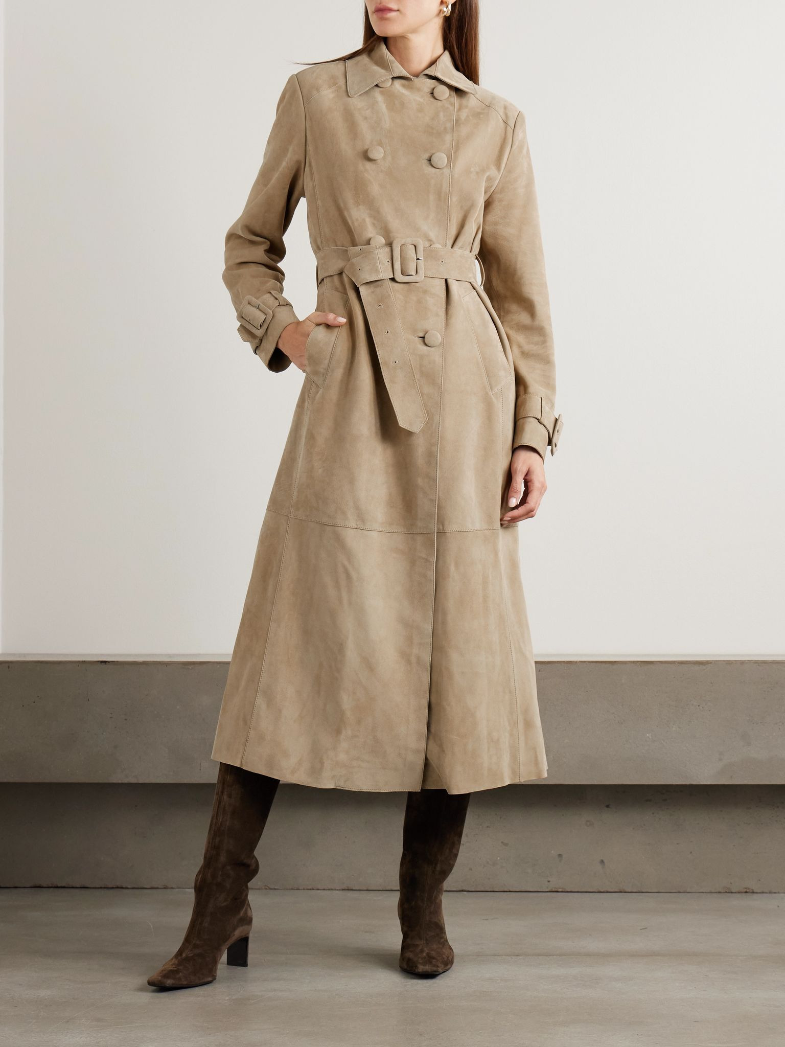 Tate belted suede trench coat Beige - 3