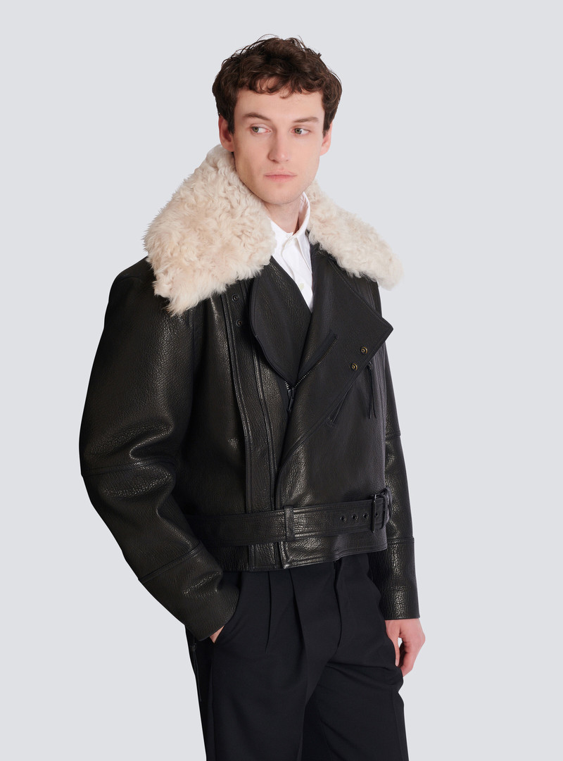 Leather jacket with shearling collar 6