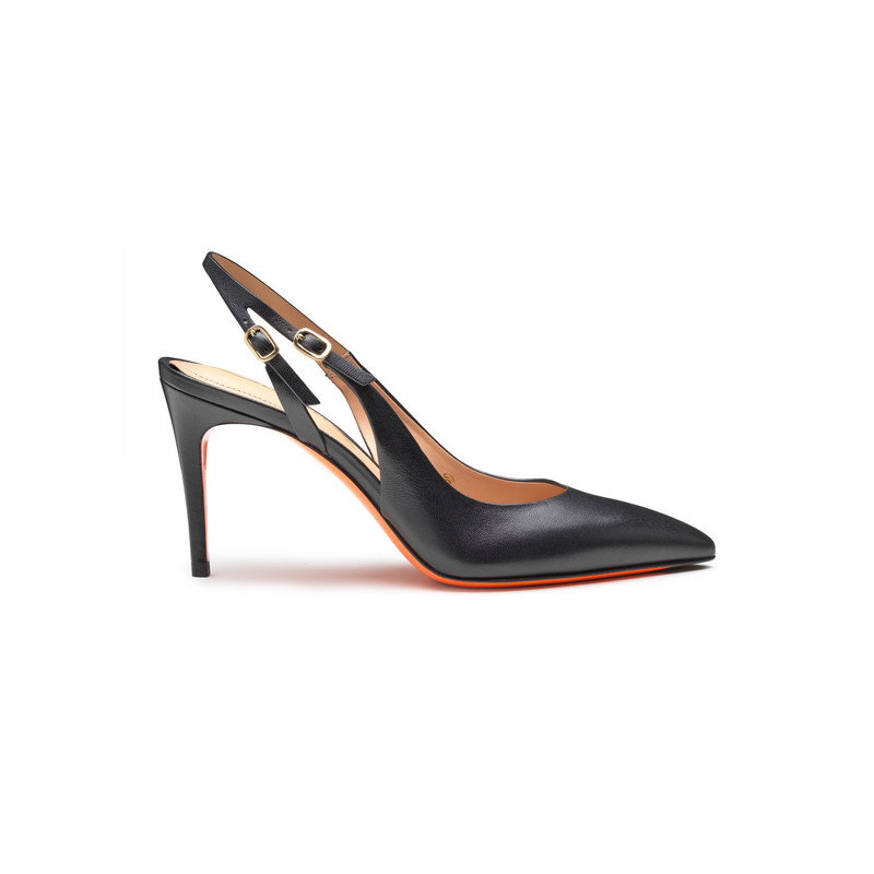 Women's black leather high-heel slingback 1
