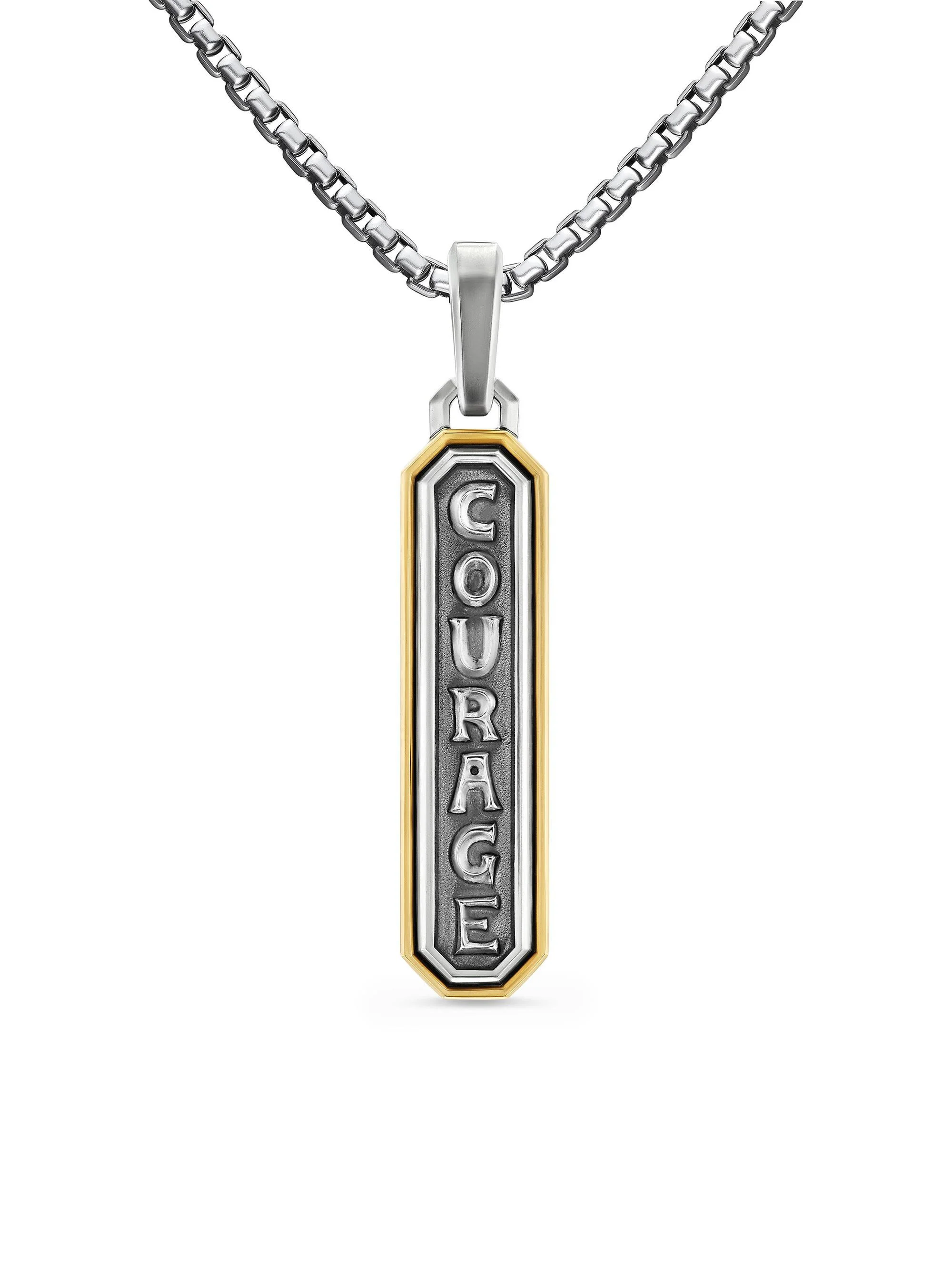 Men's Courage Amulet in Sterling Silver with 14K Yellow Gold, 35MM - Silver - 1