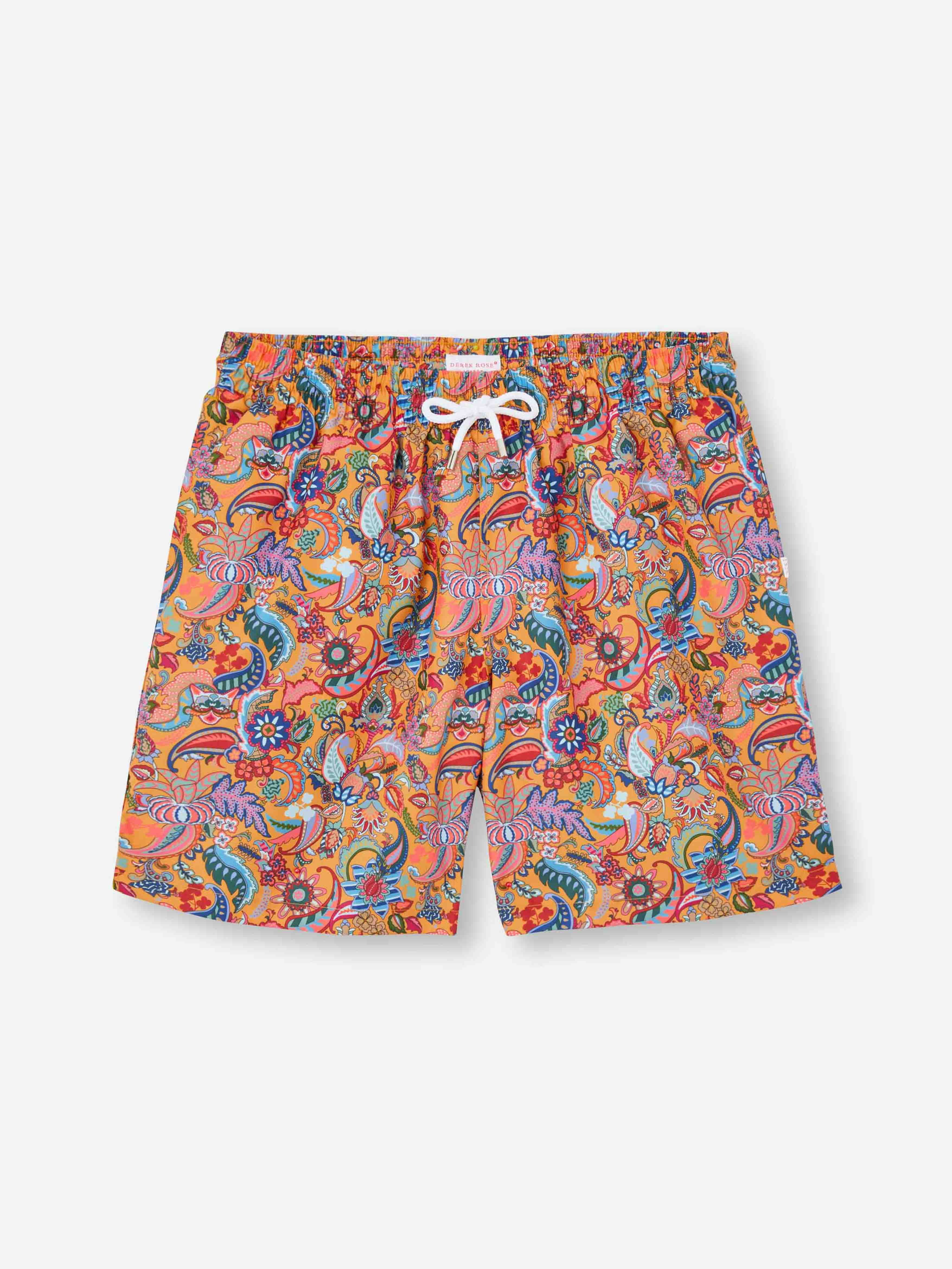Men's Swim Shorts Apricot Jungle Paisley Print - 2