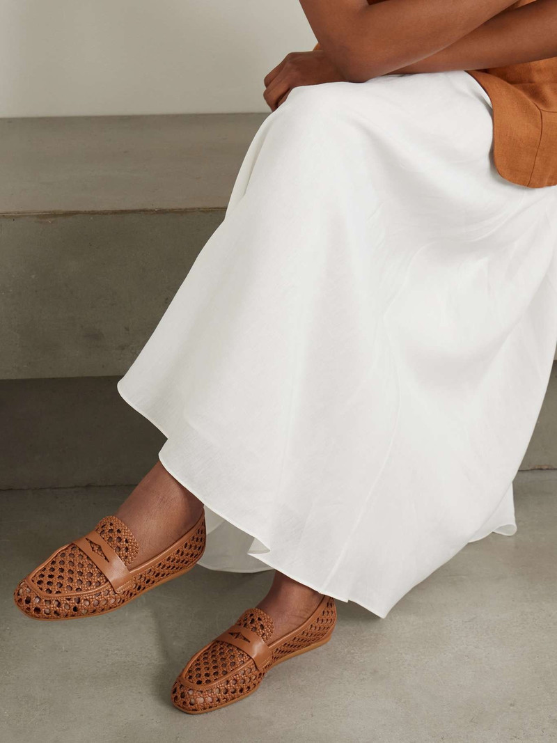 Stuart Weitzman Thea woven leather loafers Tan outlook