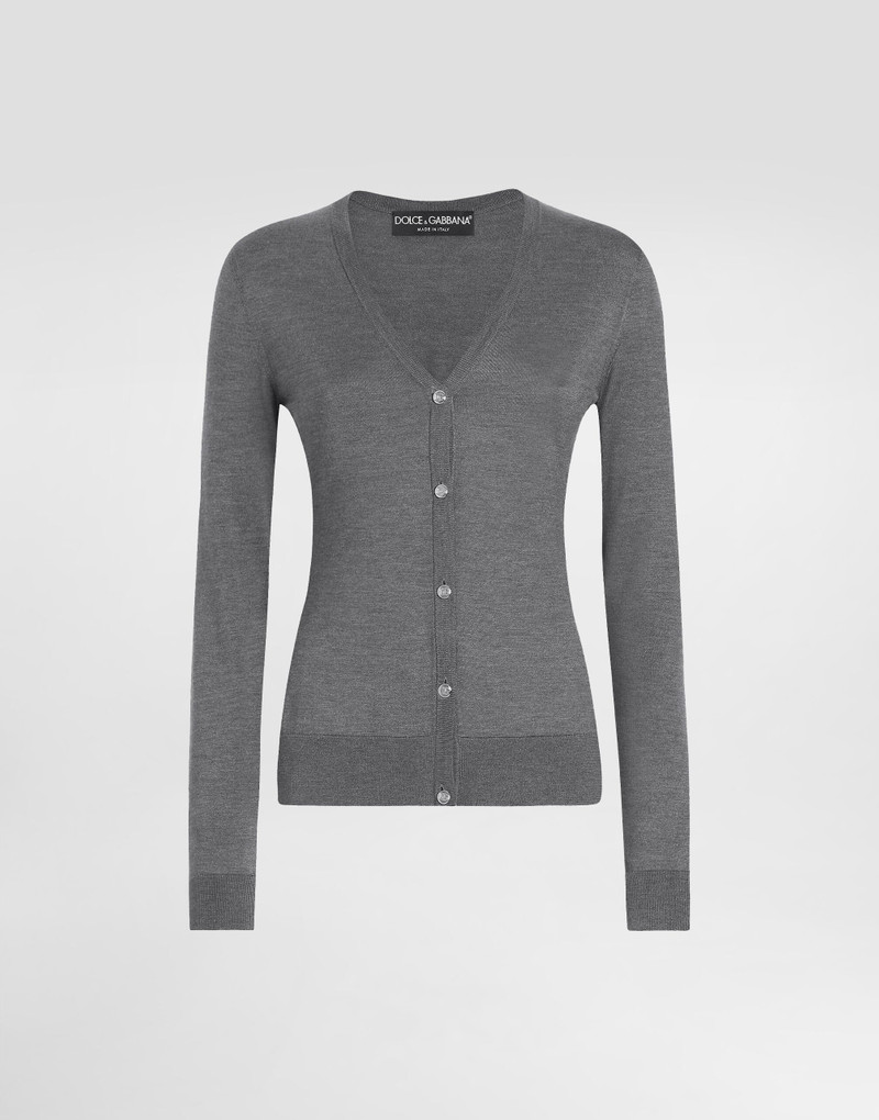 Silk V-neck cardigan with DG logo embroidery 1