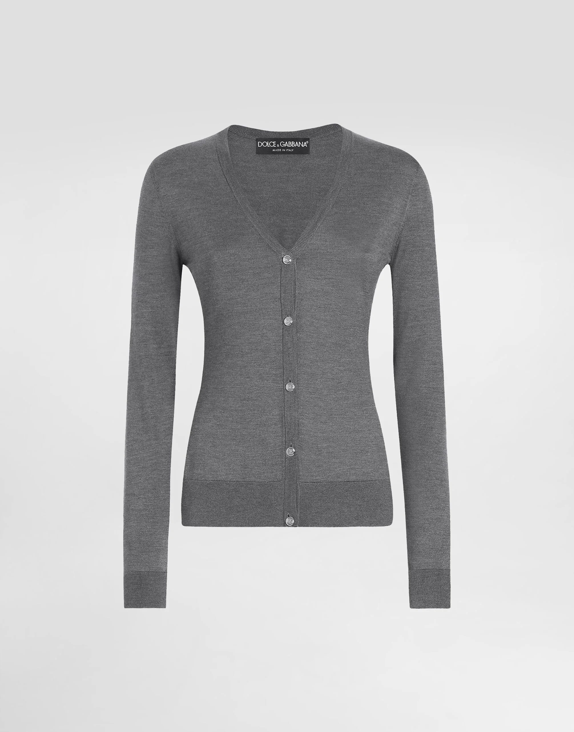 Silk V-neck cardigan with DG logo embroidery - 1