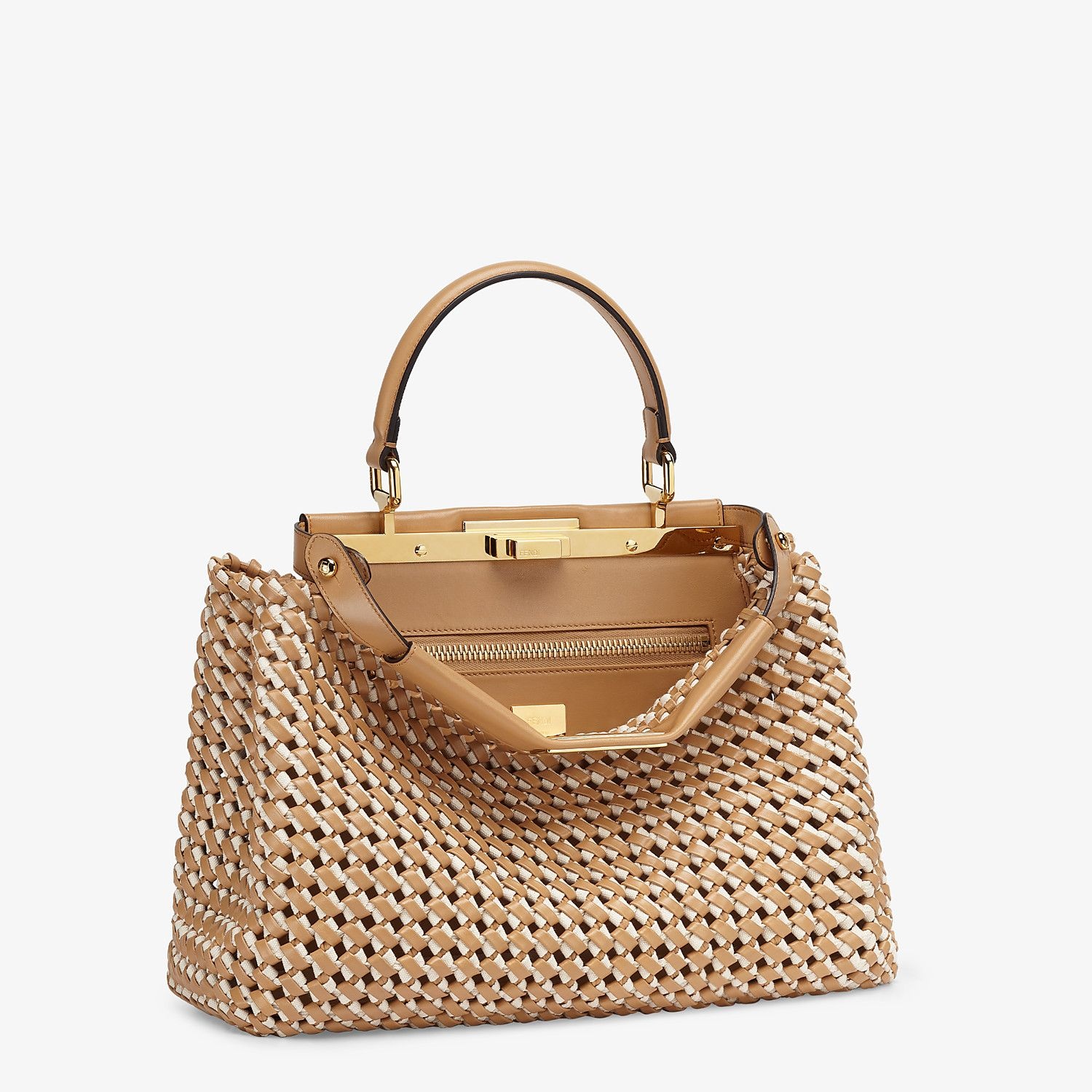 Leather and canvas interlace bag - 3