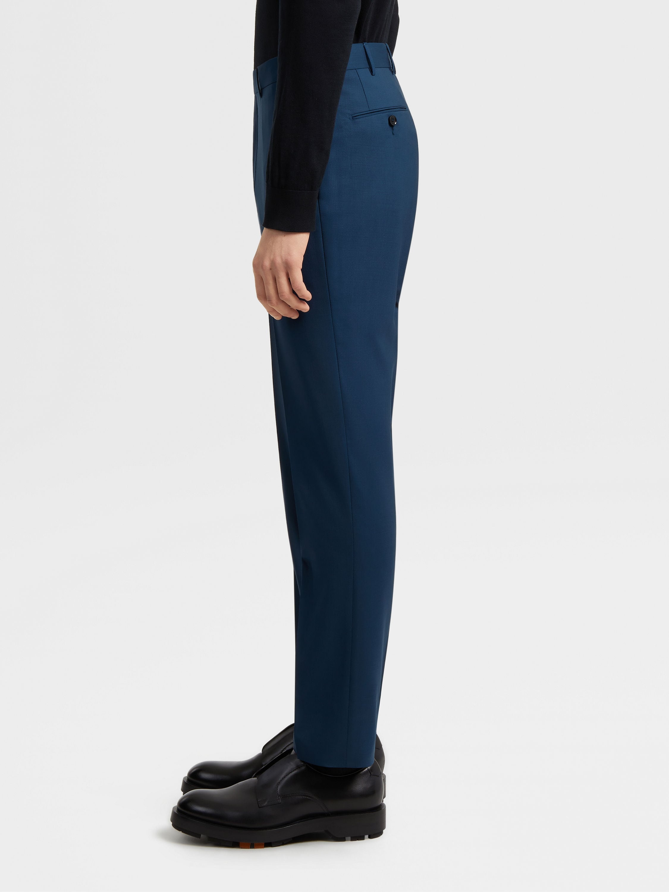 DARK BLUE PURE LINEN PANTS - 4