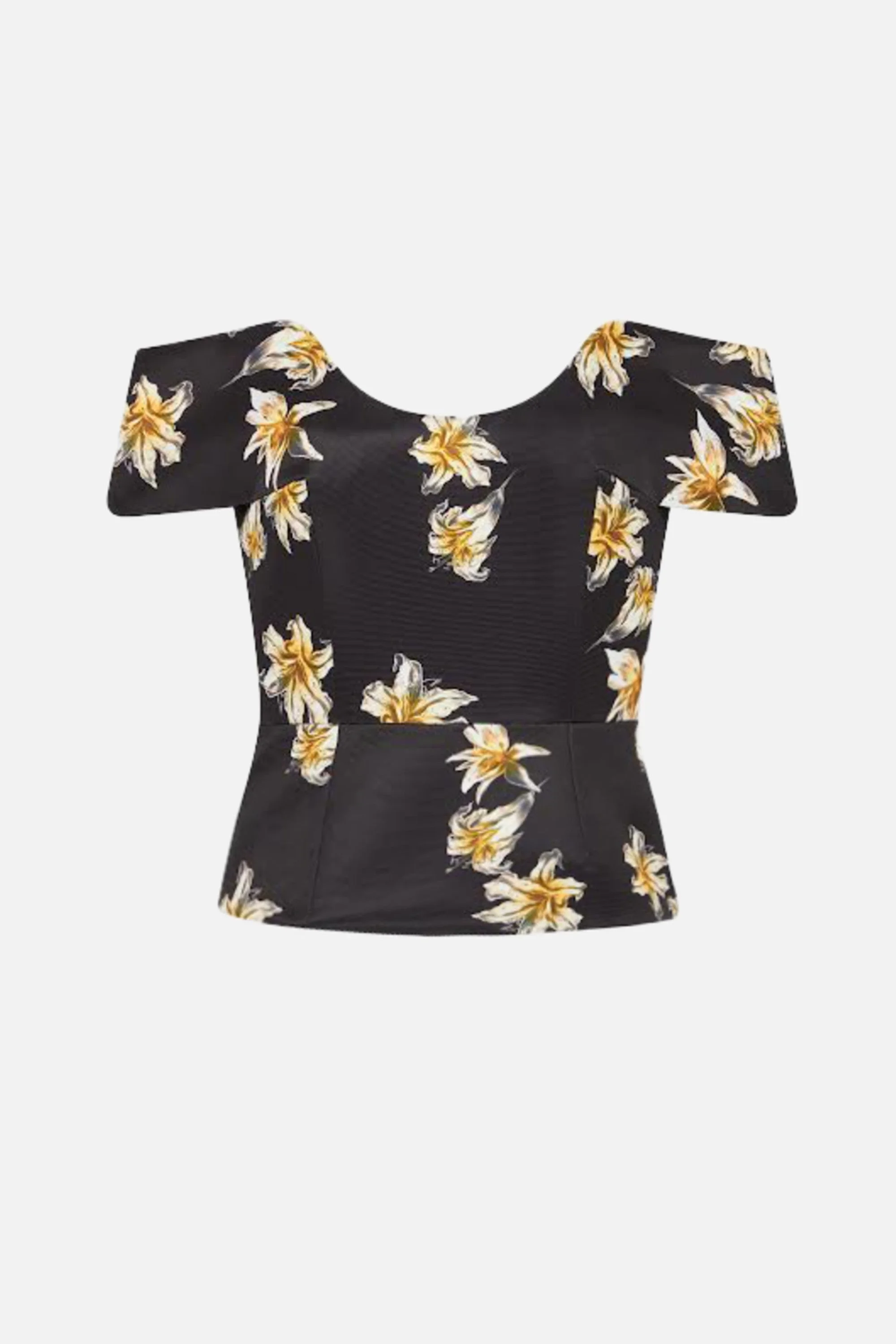 Souline Top In Black & Yellow Festive Lillies Taffeta Faille - 1