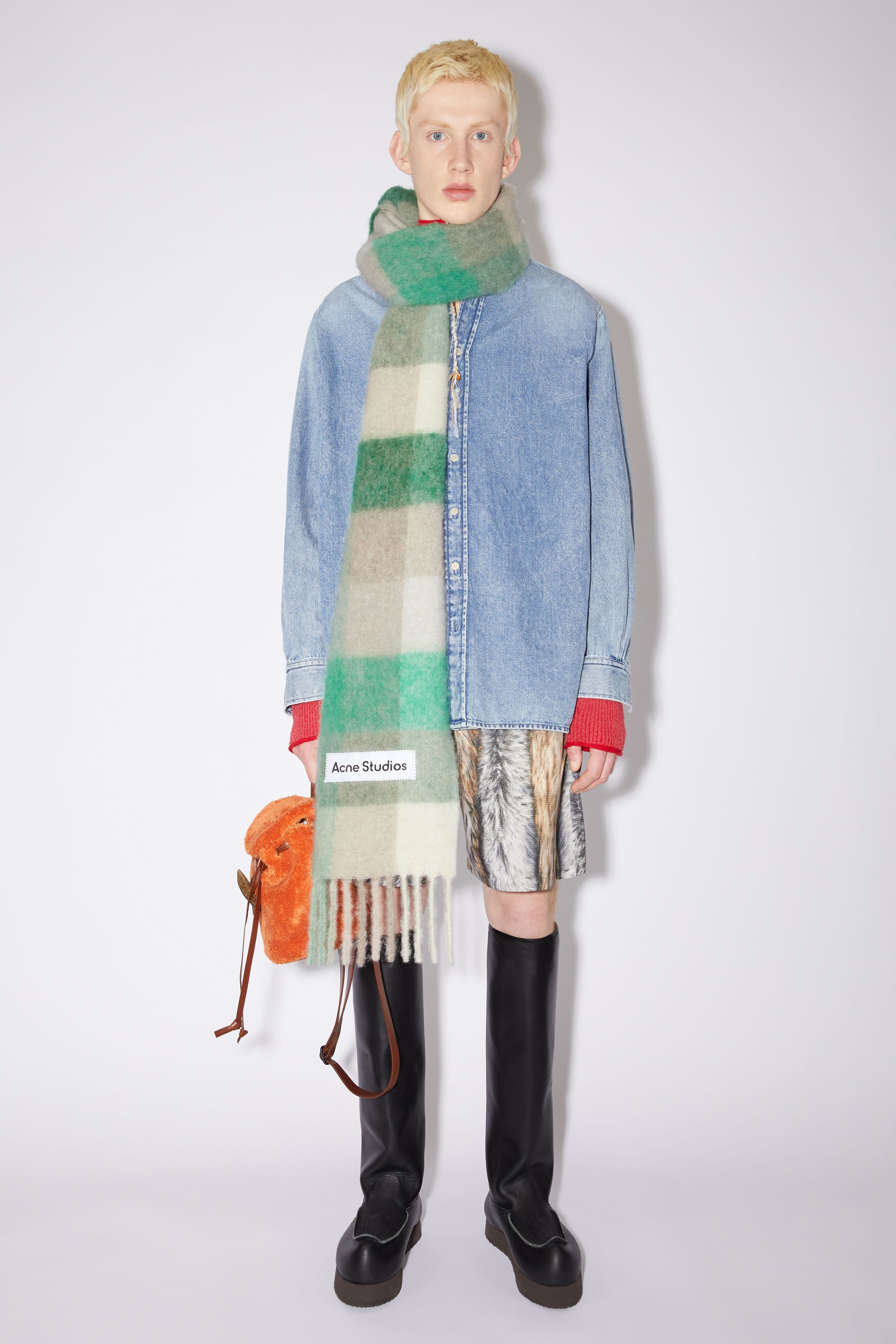 Mohair checked scarf - Green/grey - 3