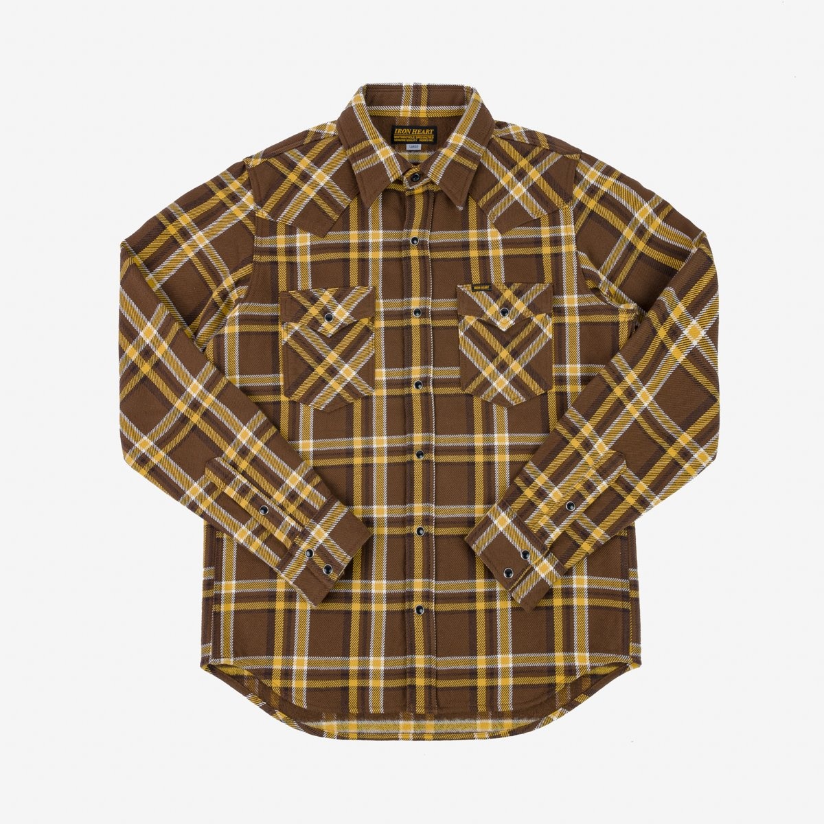 IHSH-372-BRN Ultra Heavy Flannel Crazy Check Western Shirt - Brown - 1