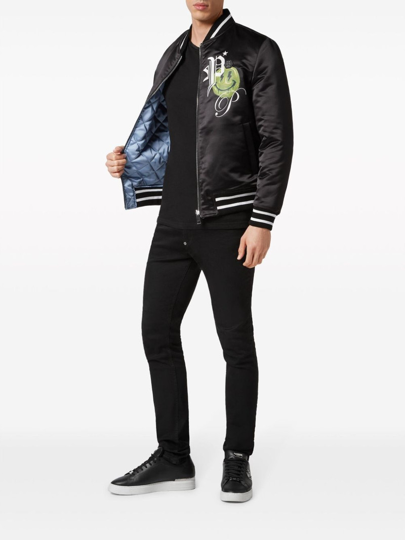 PHILIPP PLEIN logo-print satin-finish reversible bomber jacket outlook