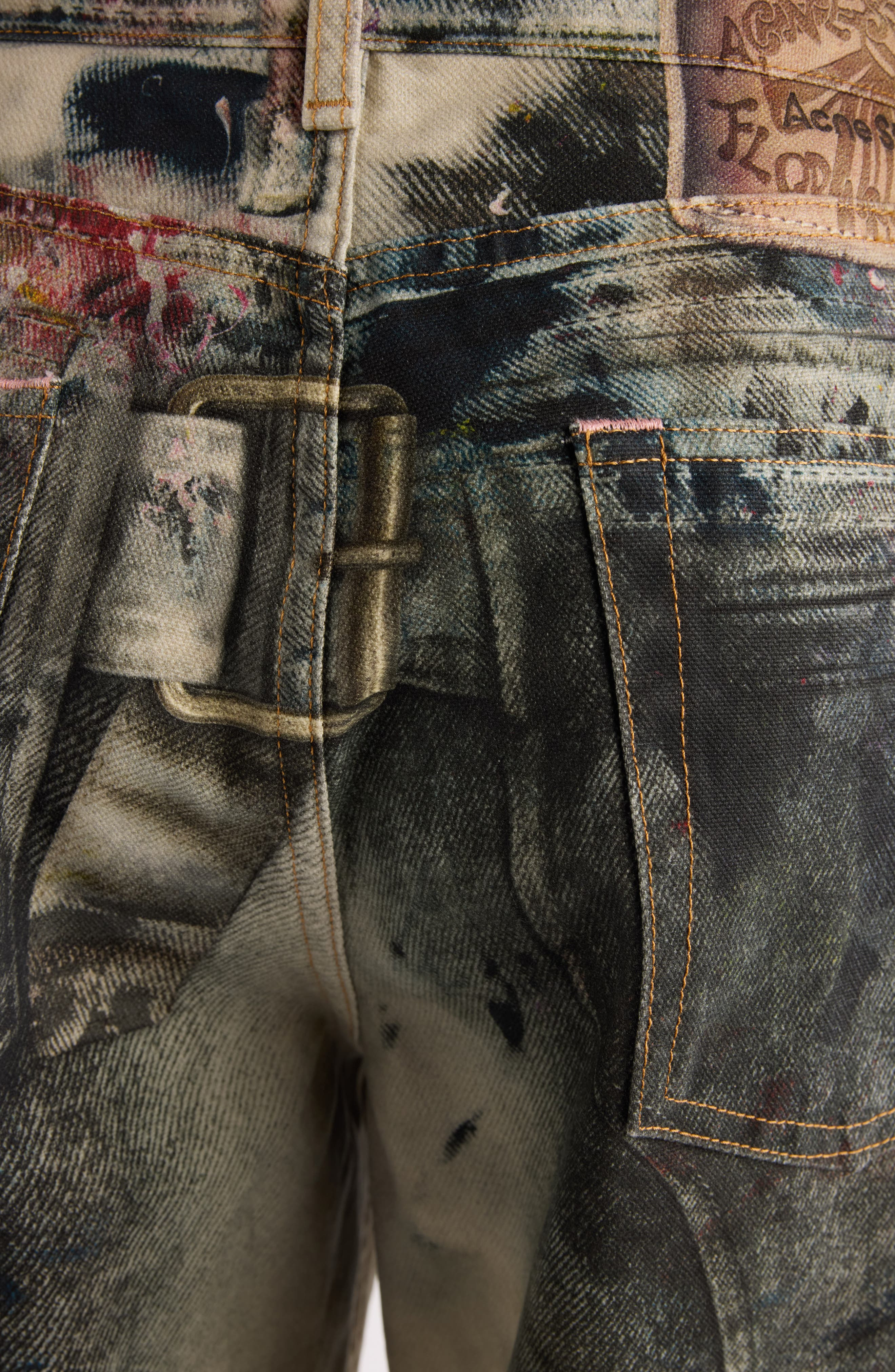 Acne Studios 1981 Paint Print Trompe l'Oeil Wide Leg Jeans in White/Multi at Nordstrom - 6