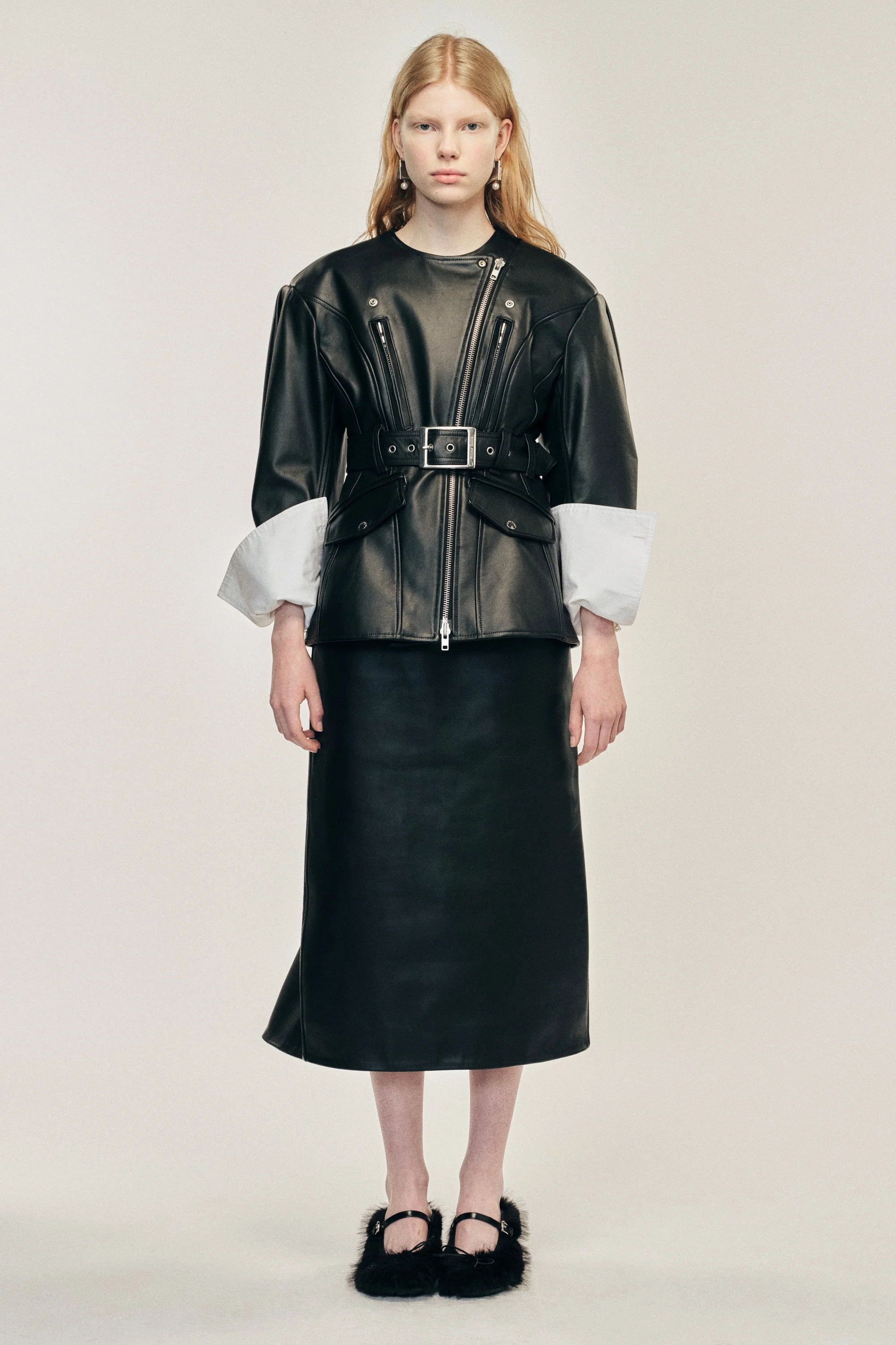 Sculpted Belt Detail Biker Jacket - 1