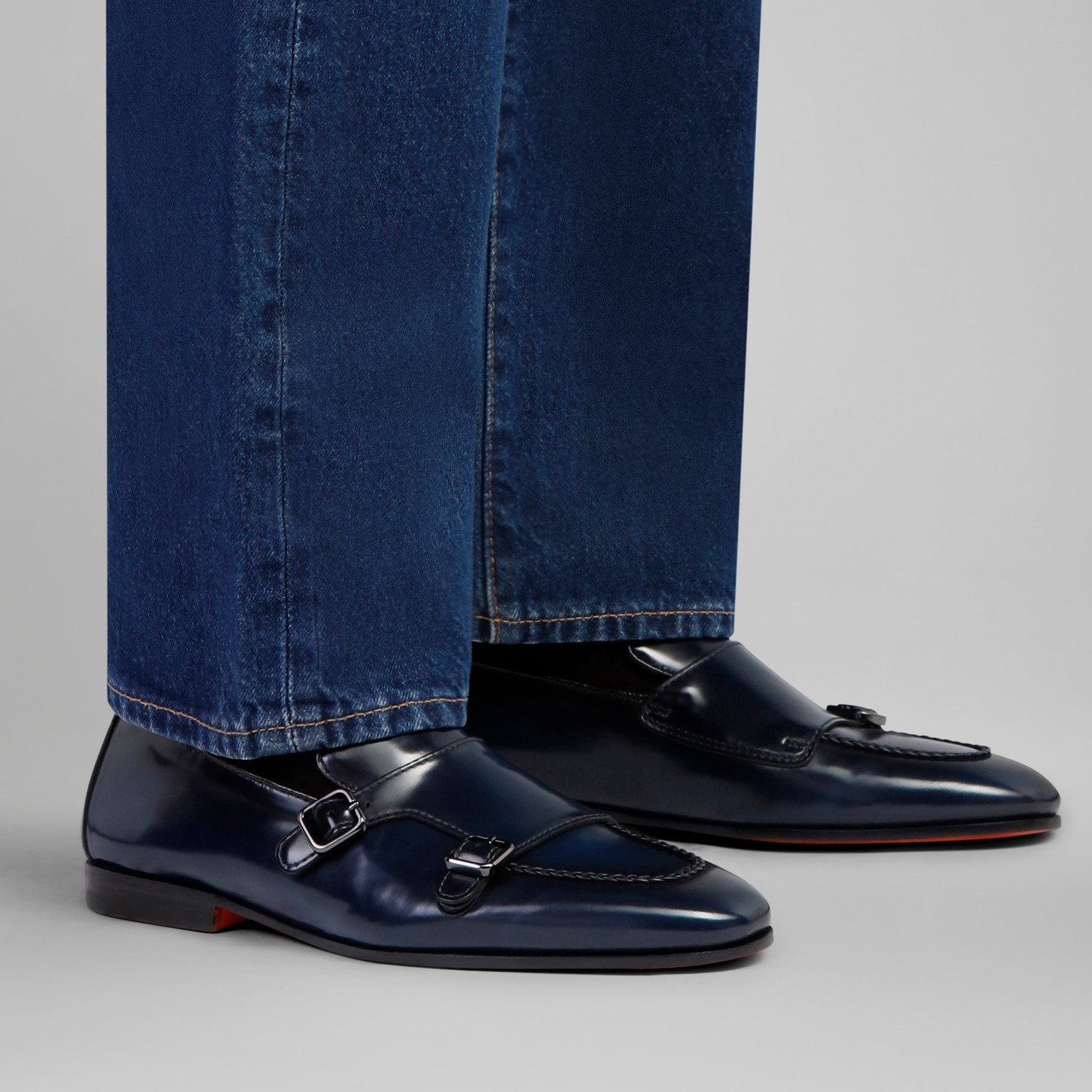 Men’s blue leather double-buckle loafer - 2