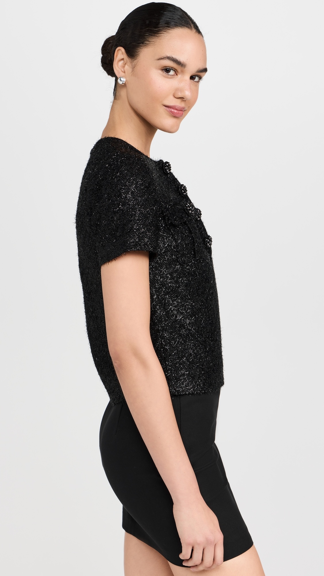 Black Tinsel Boucle Top - 3