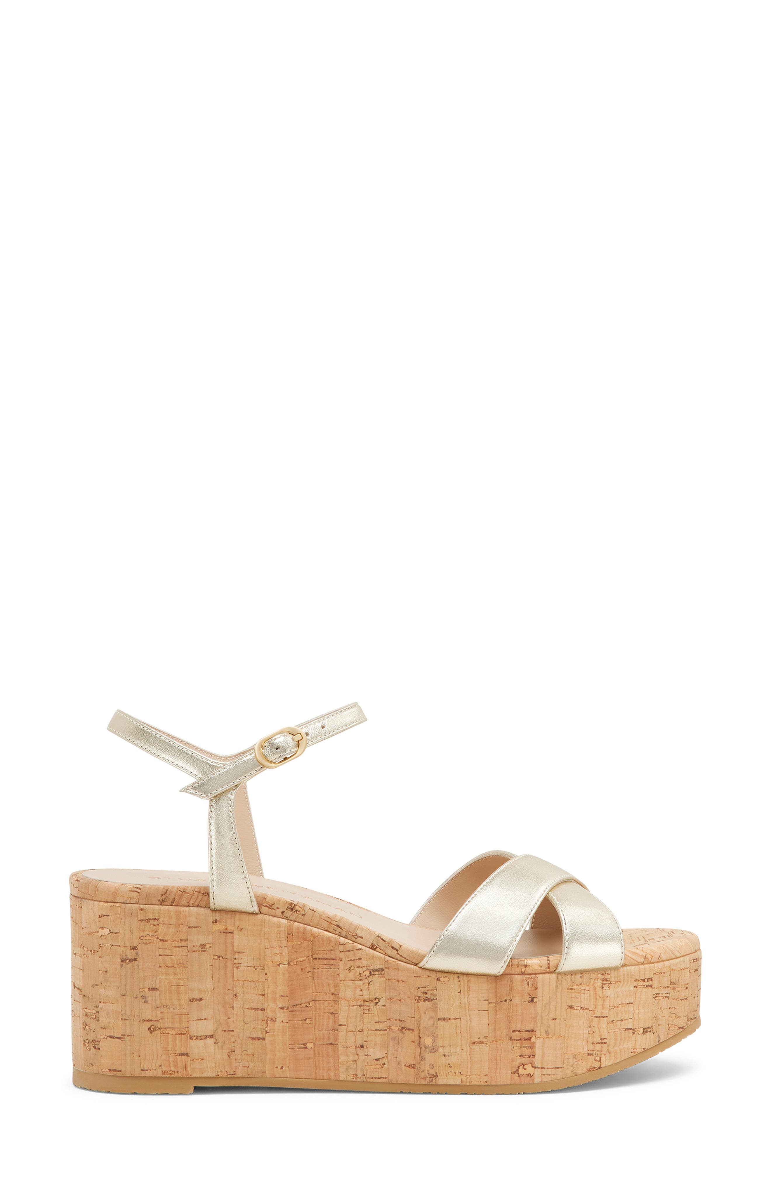 Stuart Weitzman Dayna Ankle Strap Platform Wedge Sandal in Light Gold at Nordstrom - 3
