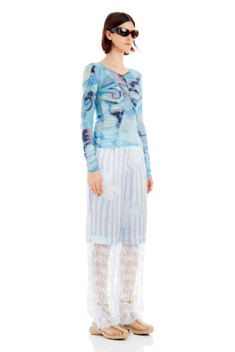 SKY WATERCOLOR FLORAL SERPENTINE L/S TOP 3